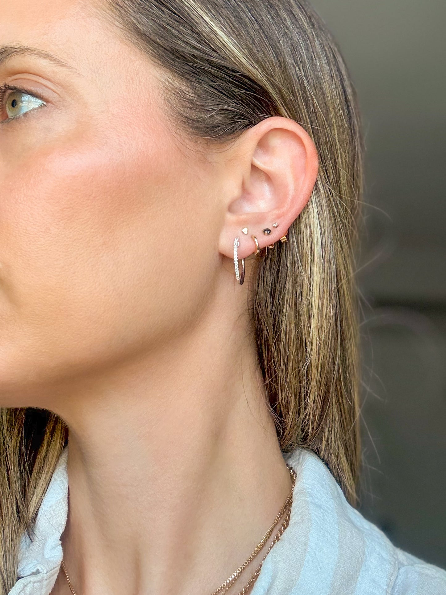 Thin Natural Diamond Huggies 14k White Gold Hoop Earrings