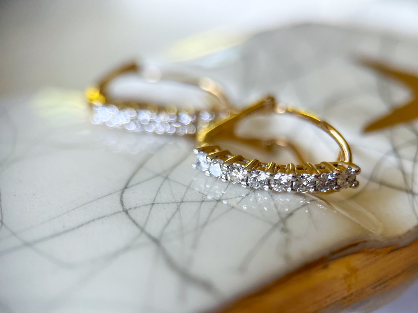 Natural Diamond 14k Yellow Gold One Row Half Hoop Earrings