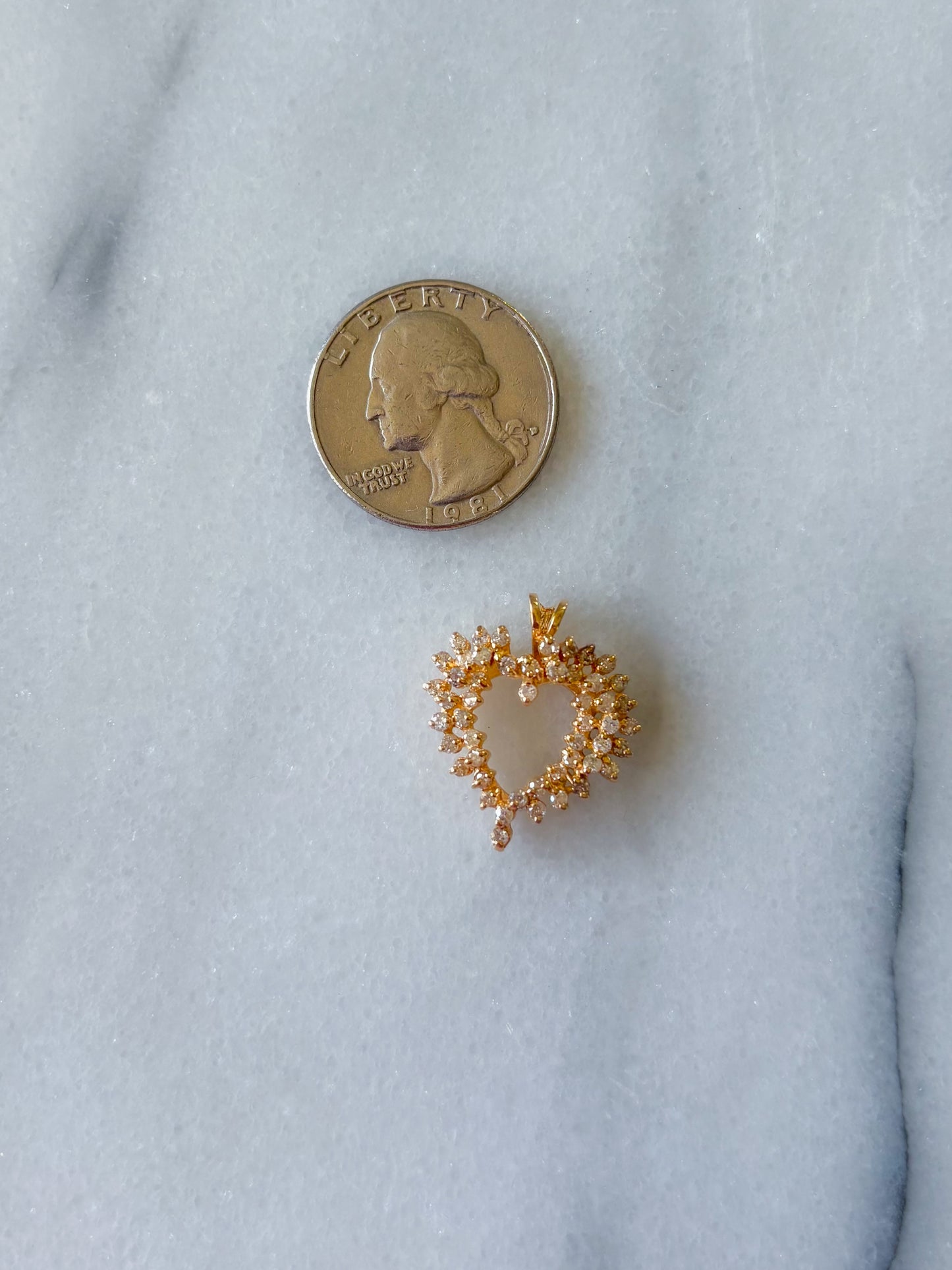 Vintage Natural Diamond Open Heart 14k Yellow Gold Charm