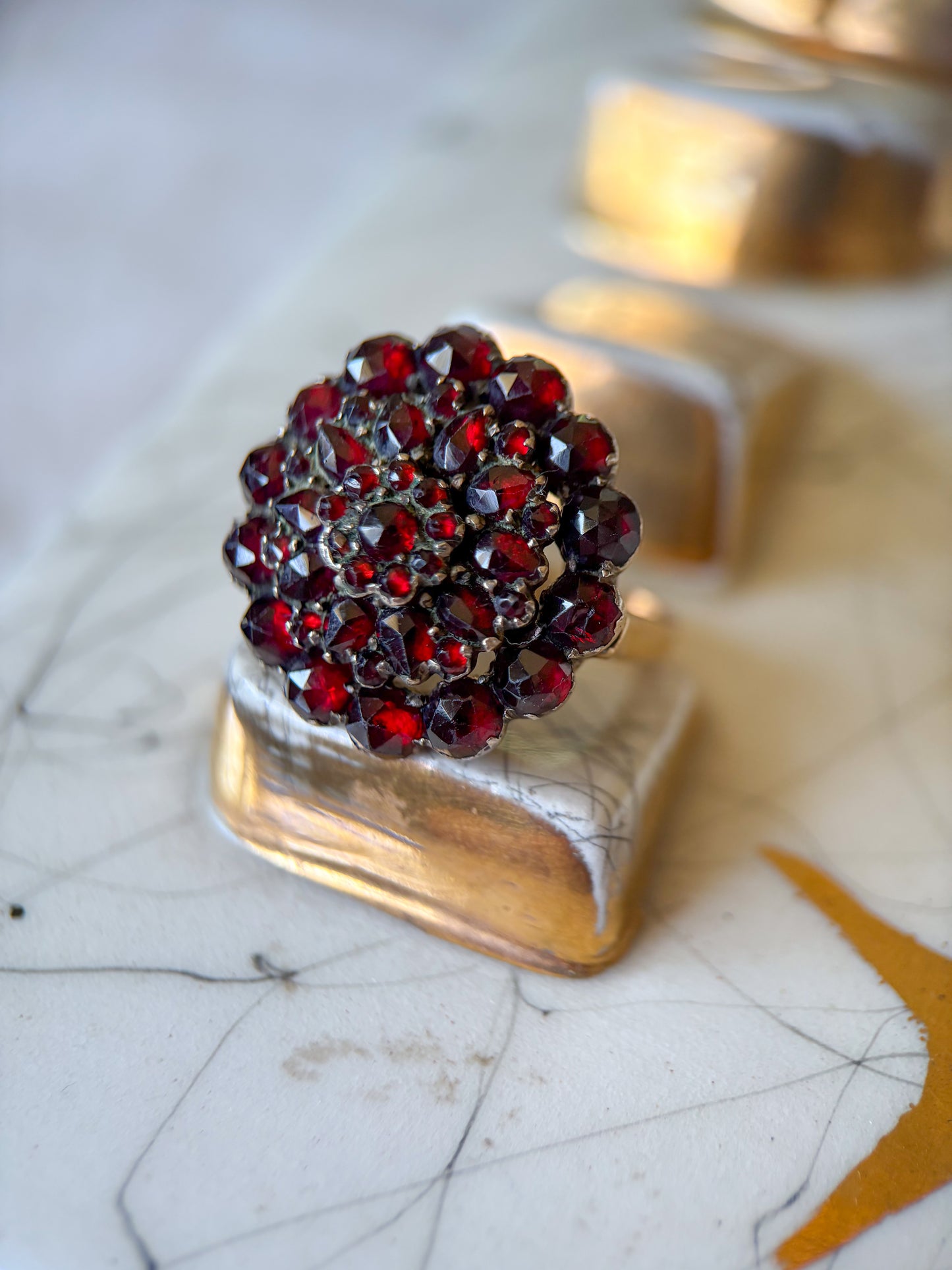 Vintage Natural Garnet 14k Yellow Gold Statement Ring