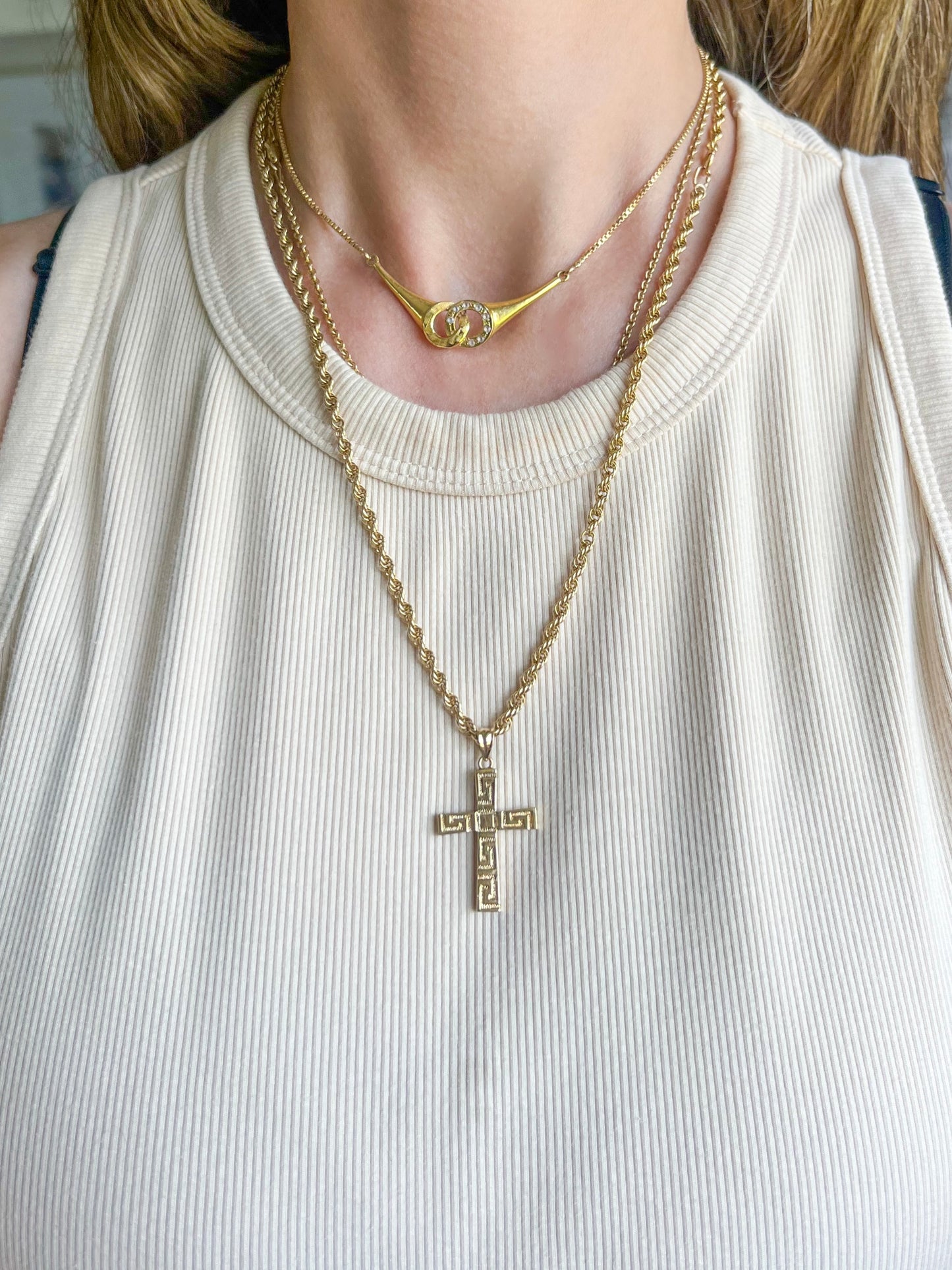 Vintage Greek Style Cross 14k Yellow Gold Charm