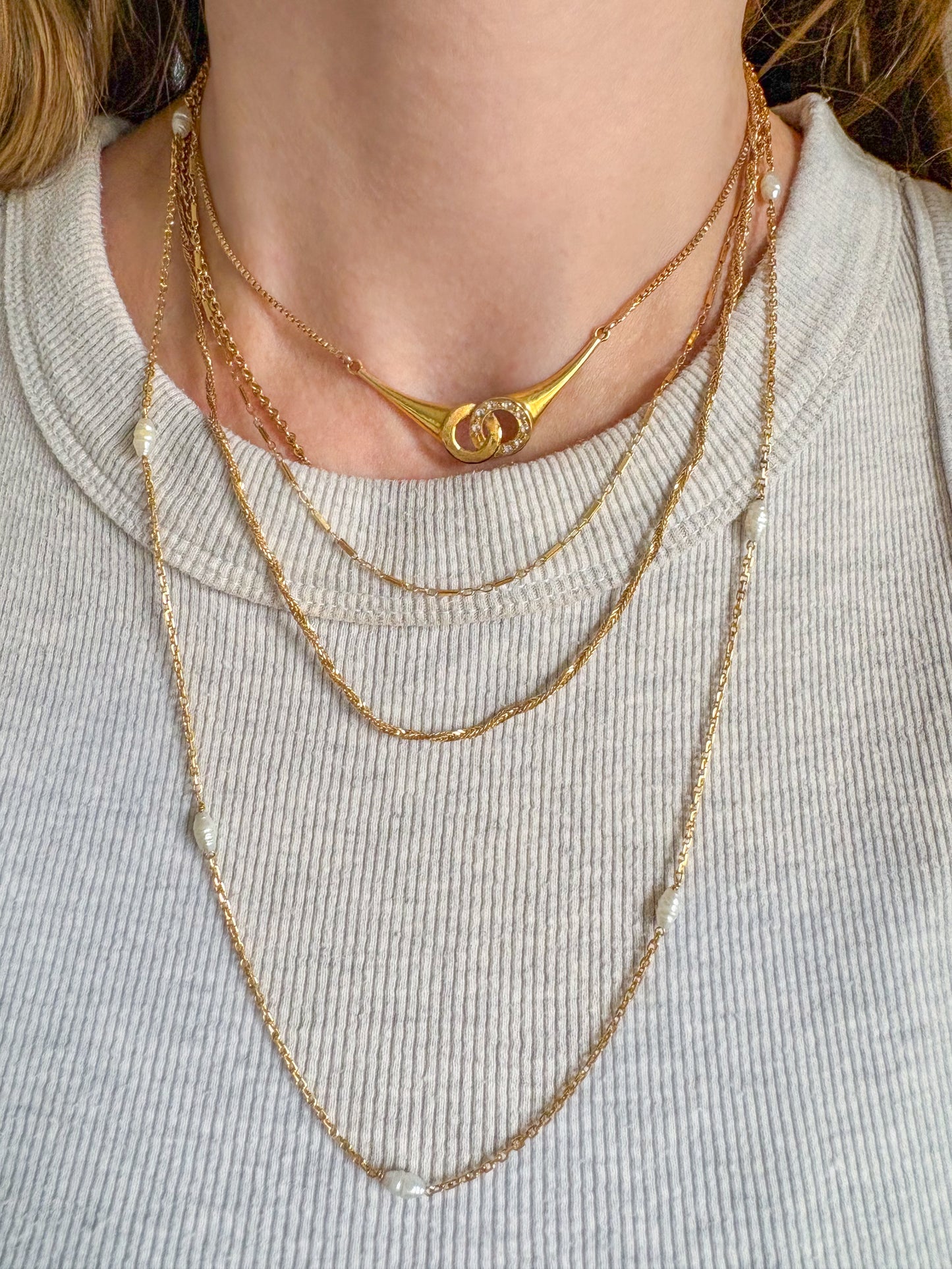 Vintage Natural Pearl 14k Yellow Gold 23 Inch Chain Necklace