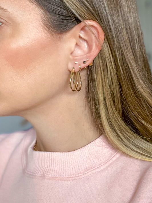 Vintage Oval Double Hoop 14k Yellow Gold Earrings