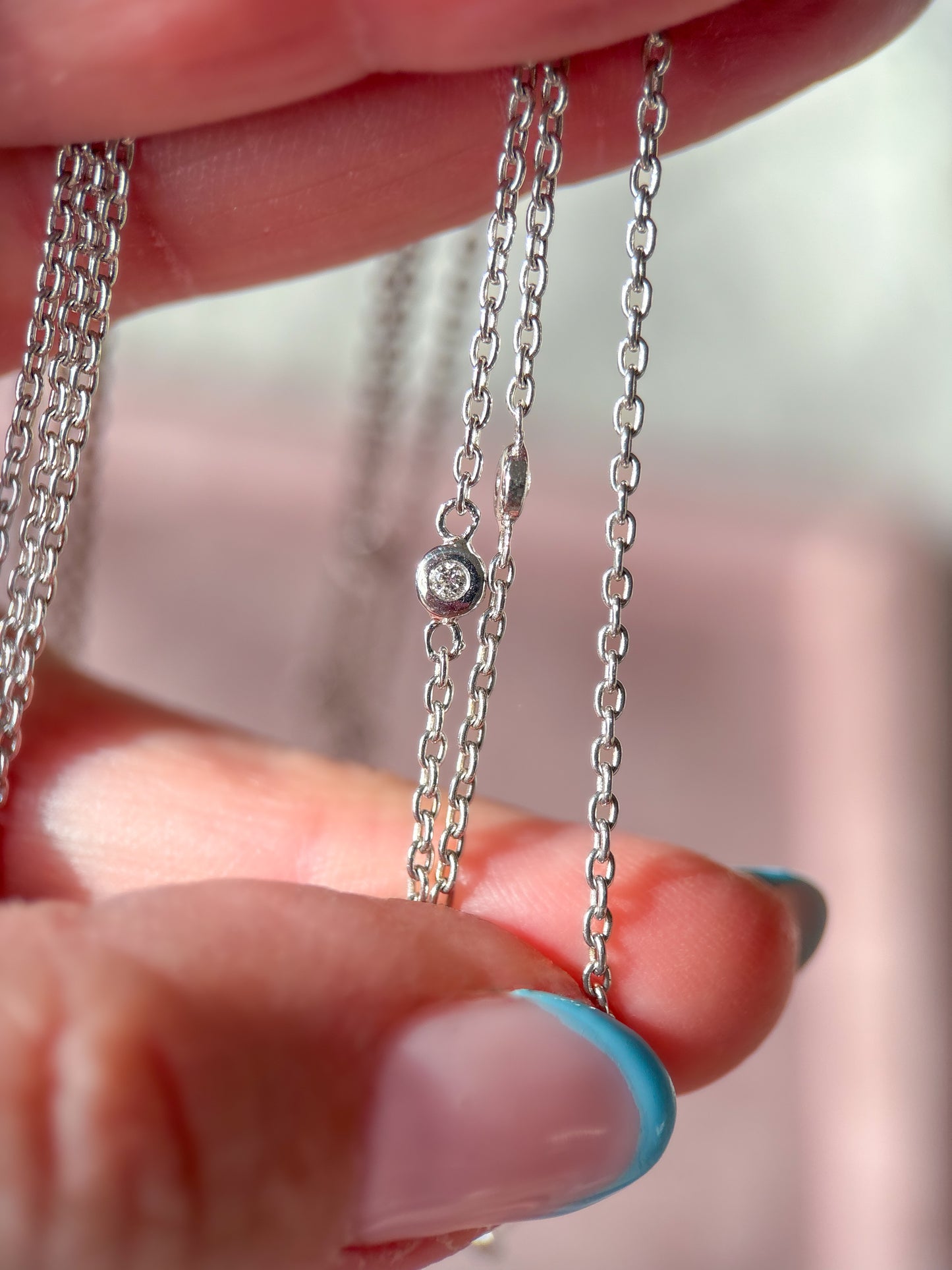 Natural Diamond by the Yard Graduated 14k White Gold Necklace