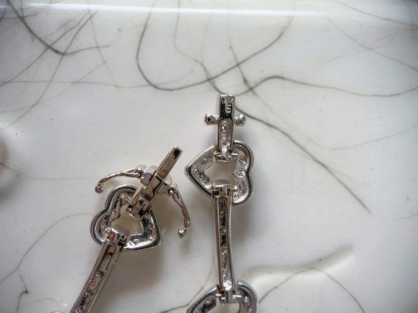 Vintage Natural Diamond Heart 14k White Gold 7 Inch Bracelet