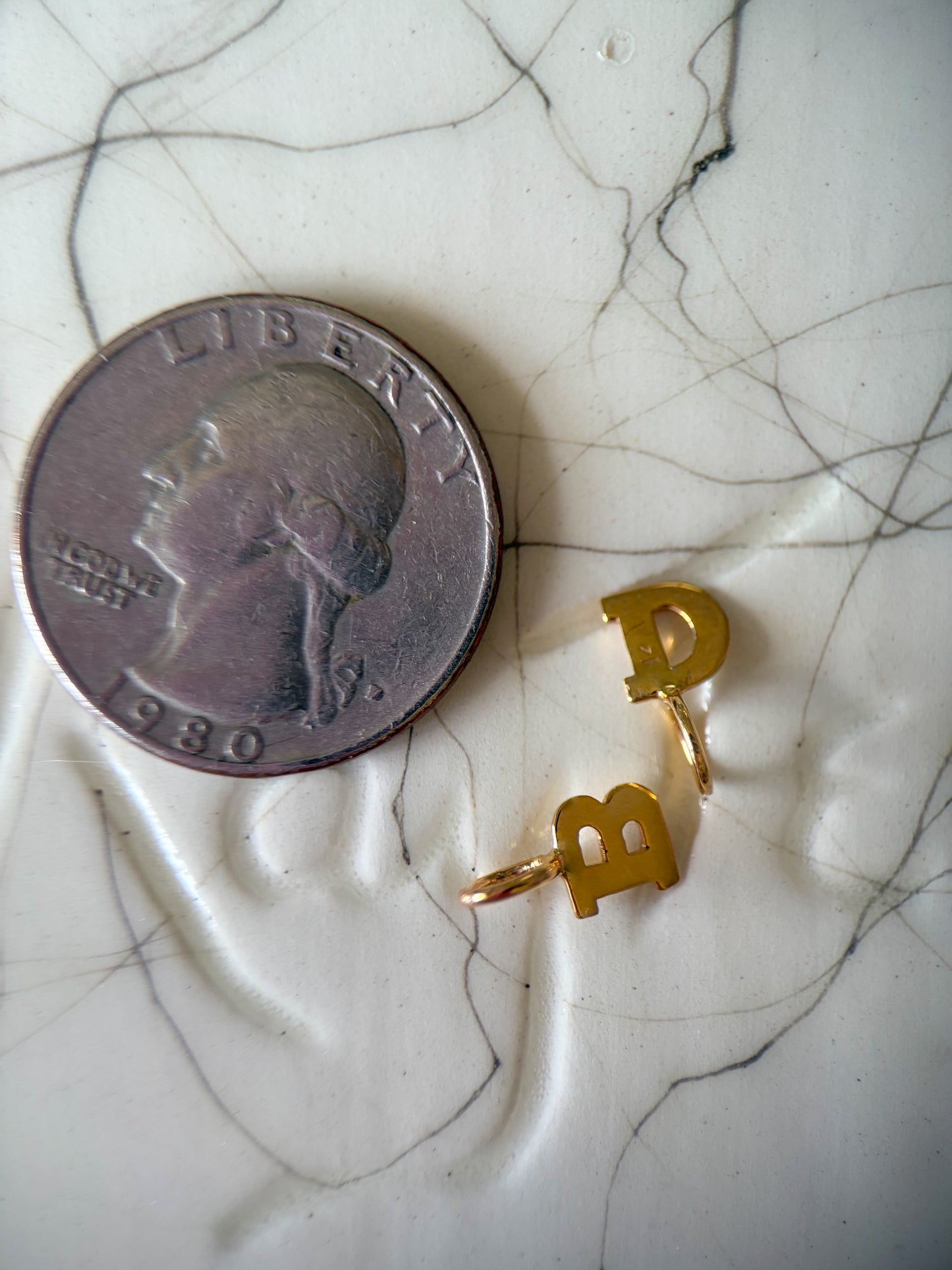 Vintage Mini "D" and "B" 14k Yellow Gold Initial Charms