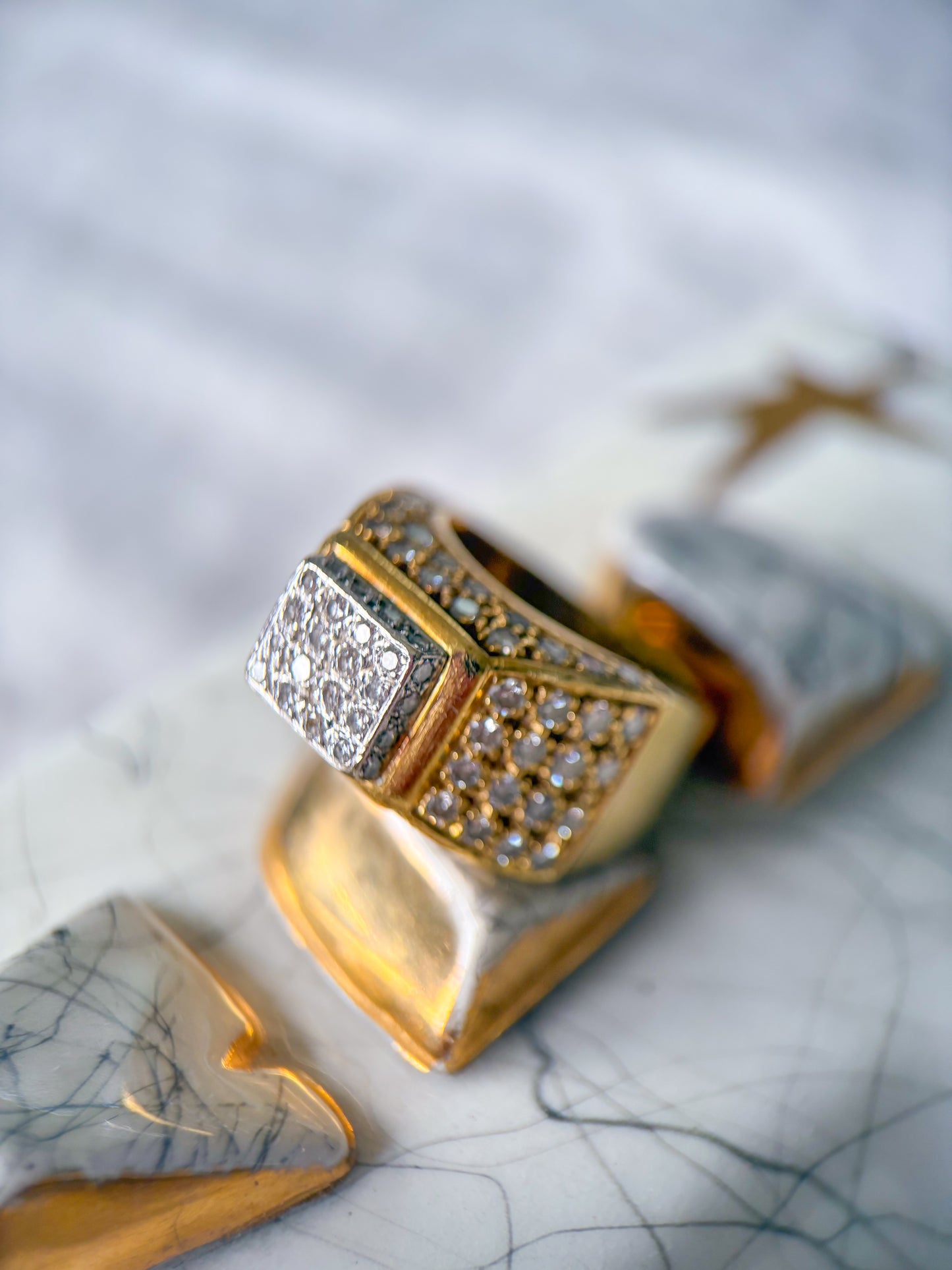 Vintage 18k Yellow Gold Natural Diamond Statement Ring, Circa 1960s