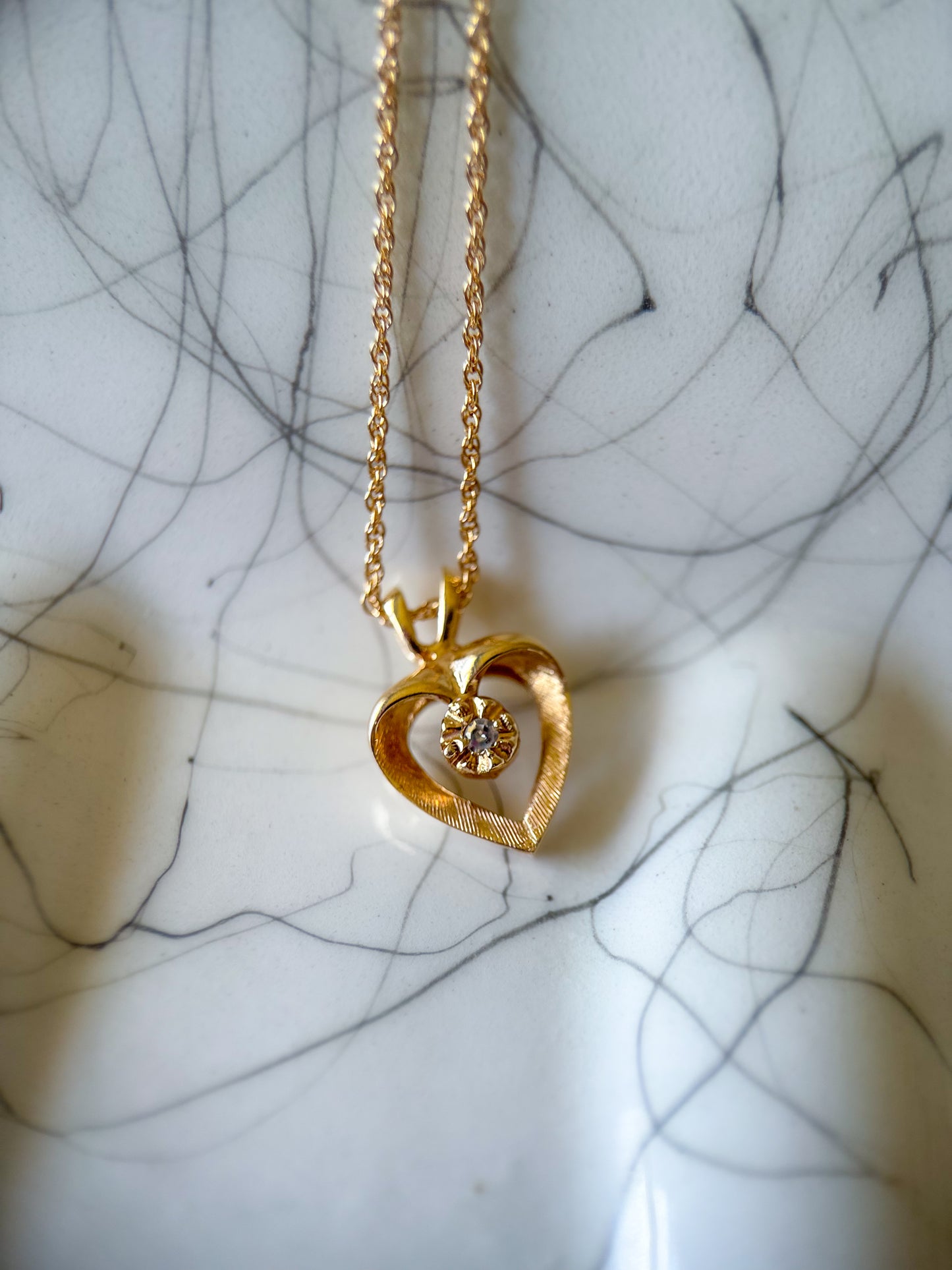 Vintage Natural Diamond Heart 14k Yellow Gold Charm with Chain