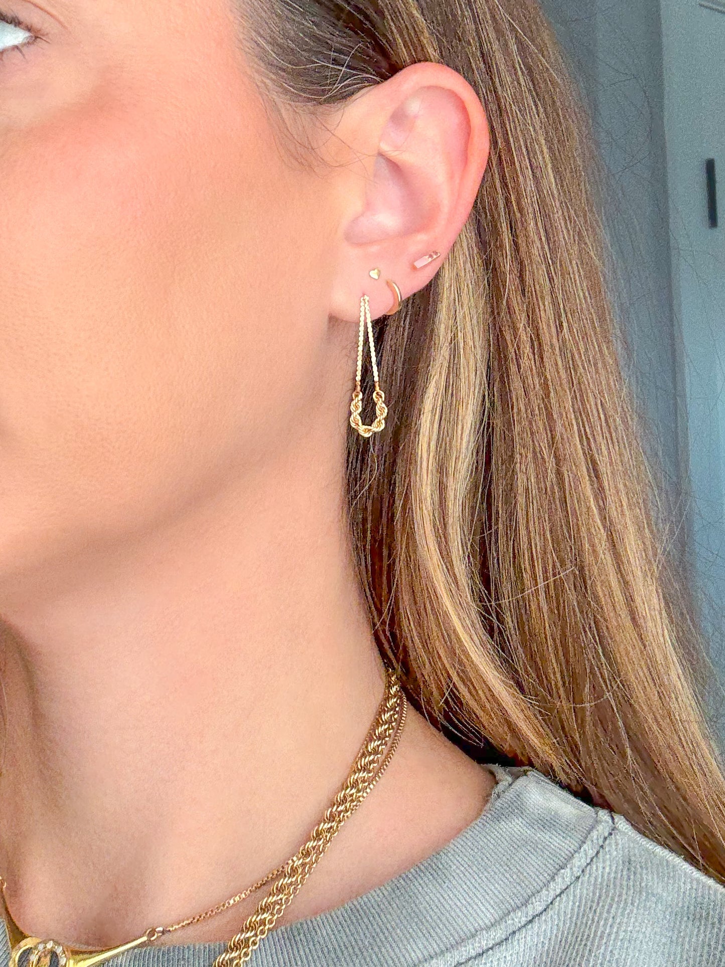 Vintage Dangle Rope 14k Yellow Gold Earrings