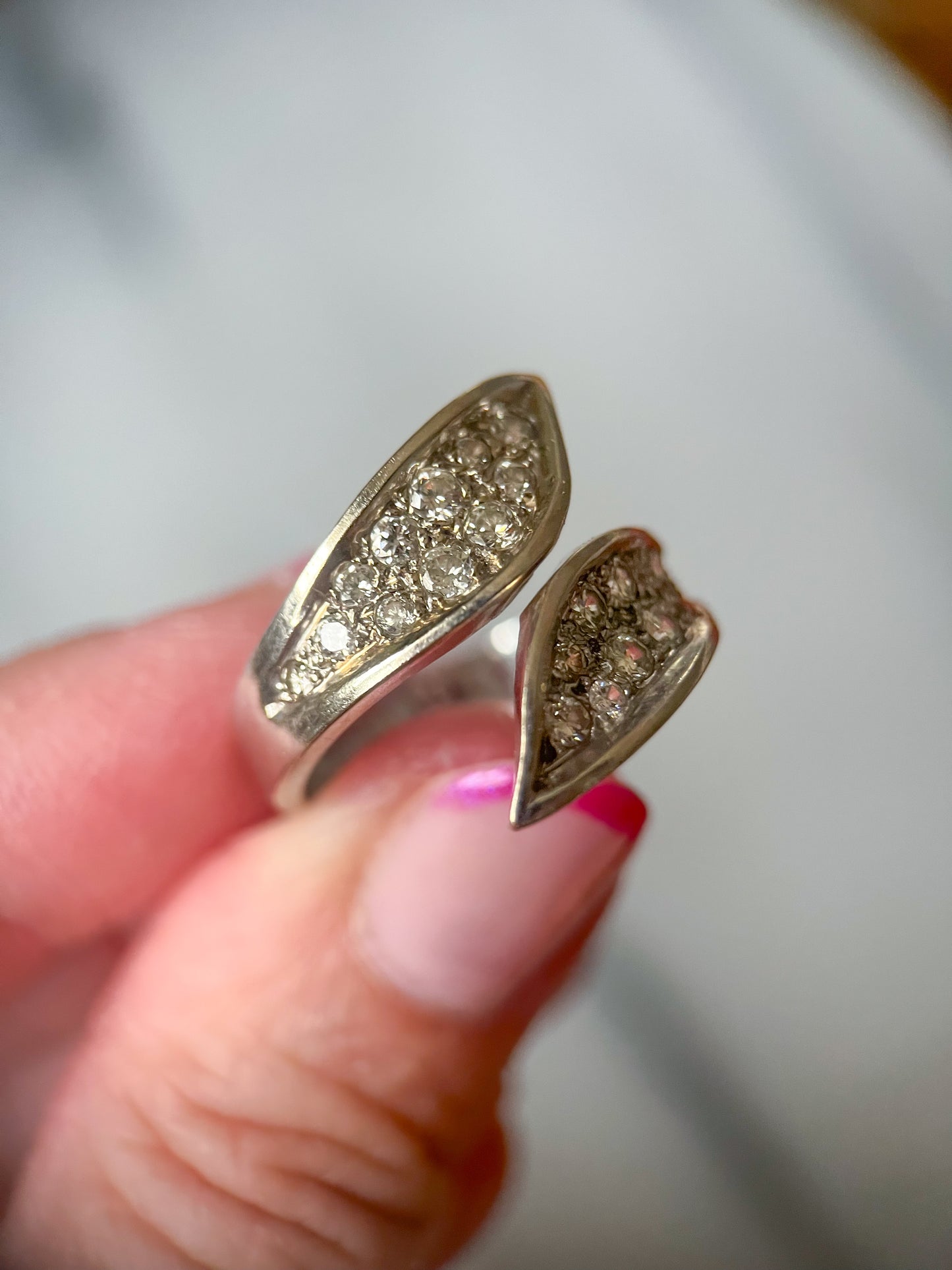 Vintage Natural Diamond 14k White Gold Statement Ring, circa 1970s