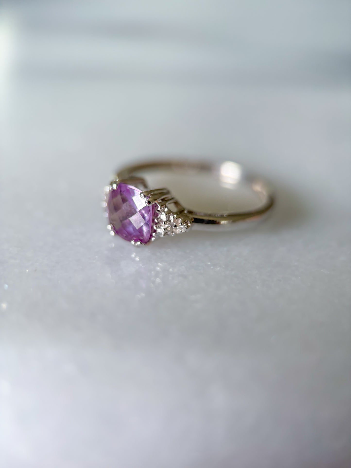 Vintage Amethyst and Natural Diamond 14k White Gold Ring