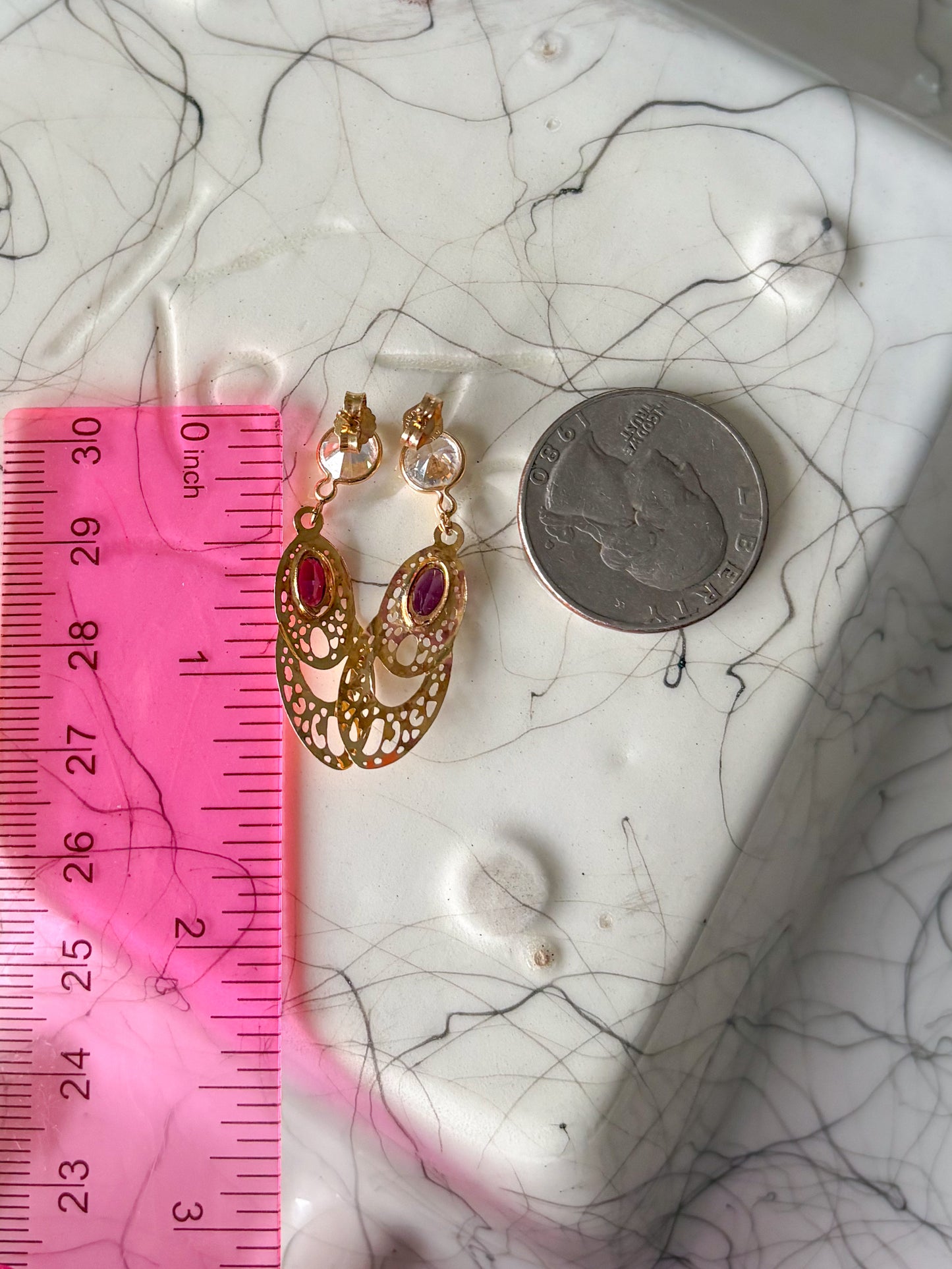 Vintage Natural Amethyst 14k Yellow Gold Drop Earrings