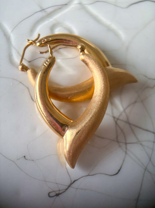Vintage Matte Shiny 14k Yellow Gold Hoop Earrings
