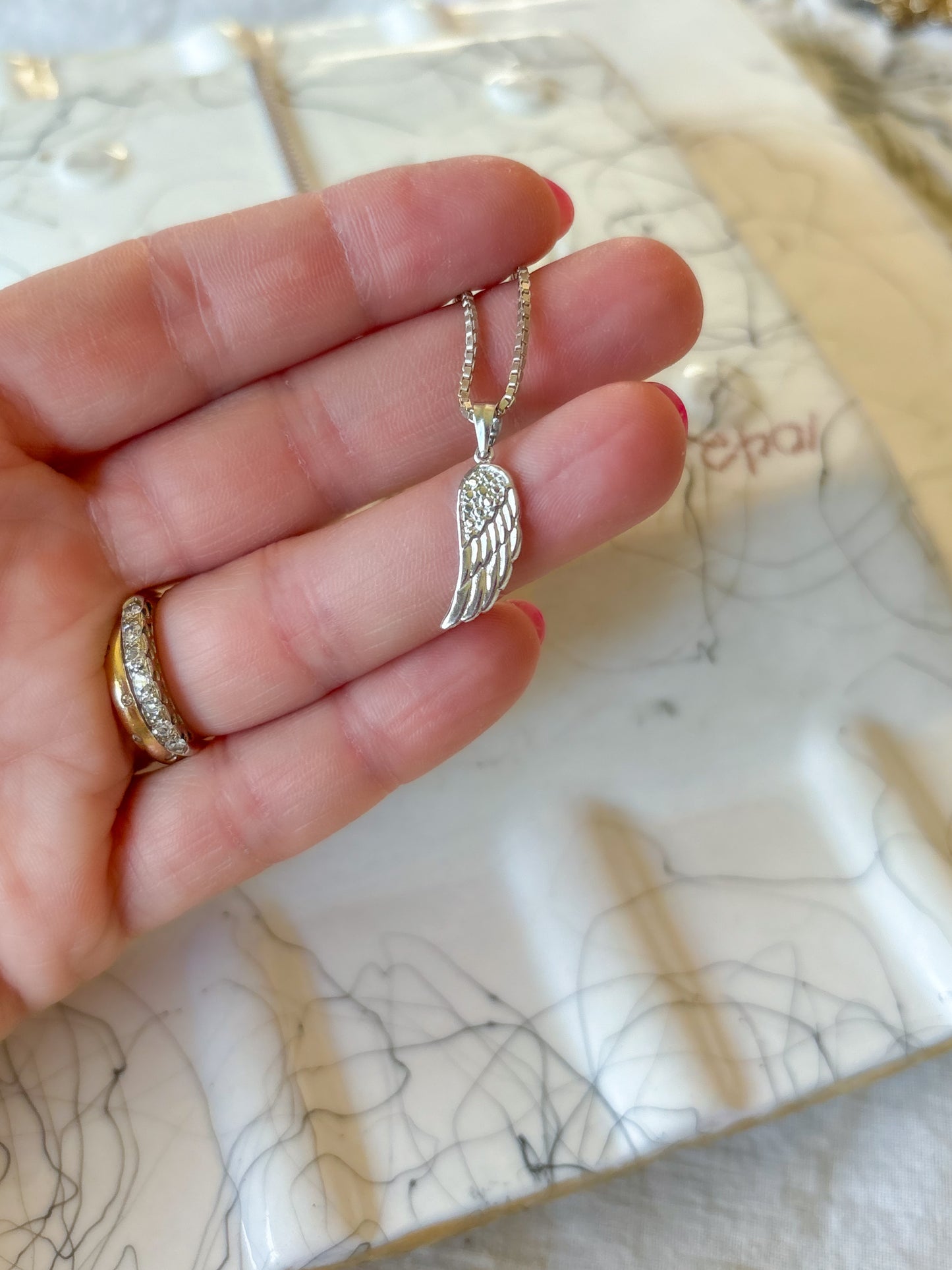 Vintage 14k White Gold Angel Wing Charm
