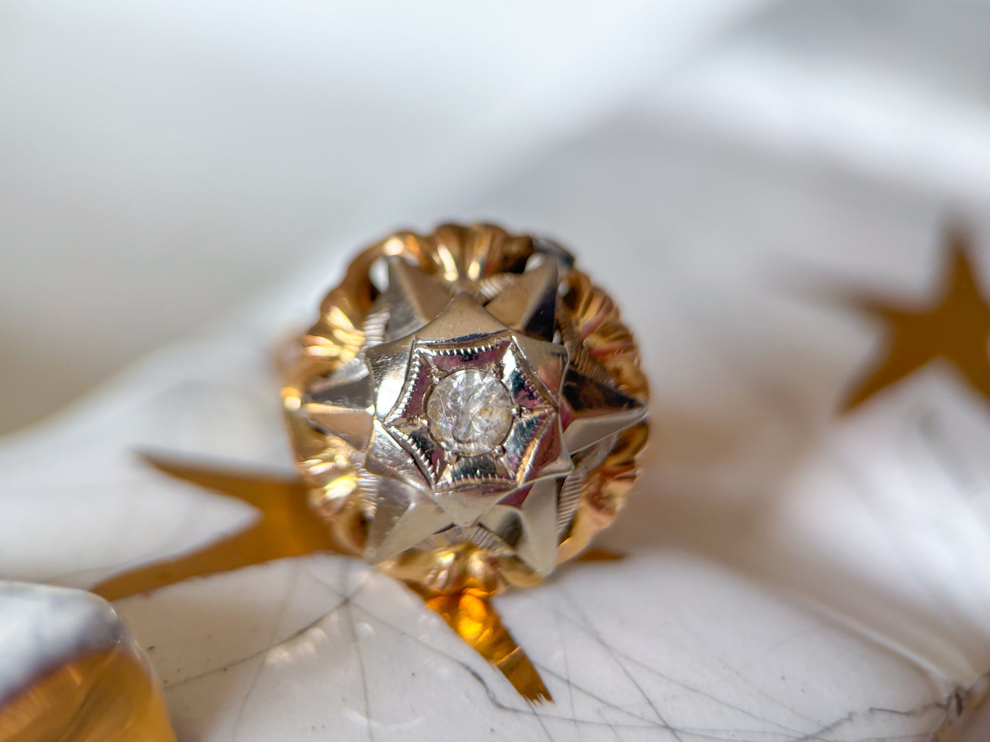 Vintage Donut Band 18k Yellow Gold Statement Ring with CZ