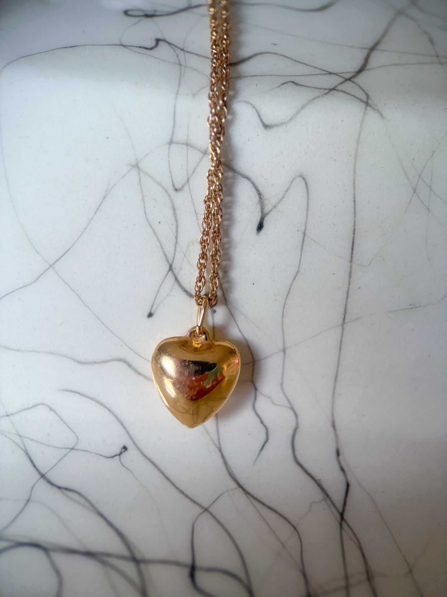 Vintage Mini Shiny Puffy Heart 14k Yellow Gold Charm