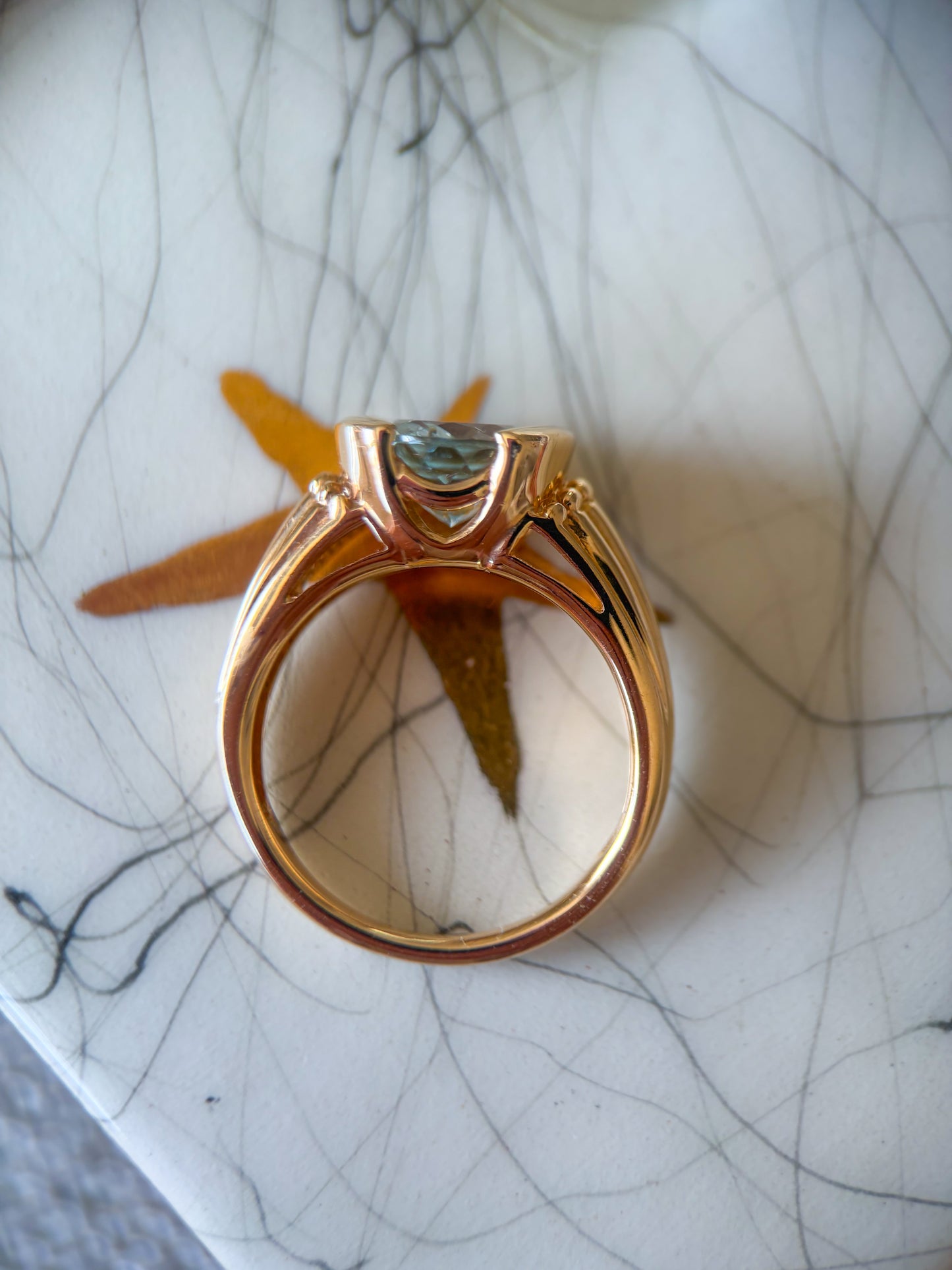 Vintage Synthetic Aquamarine 14k Yellow Gold Ring