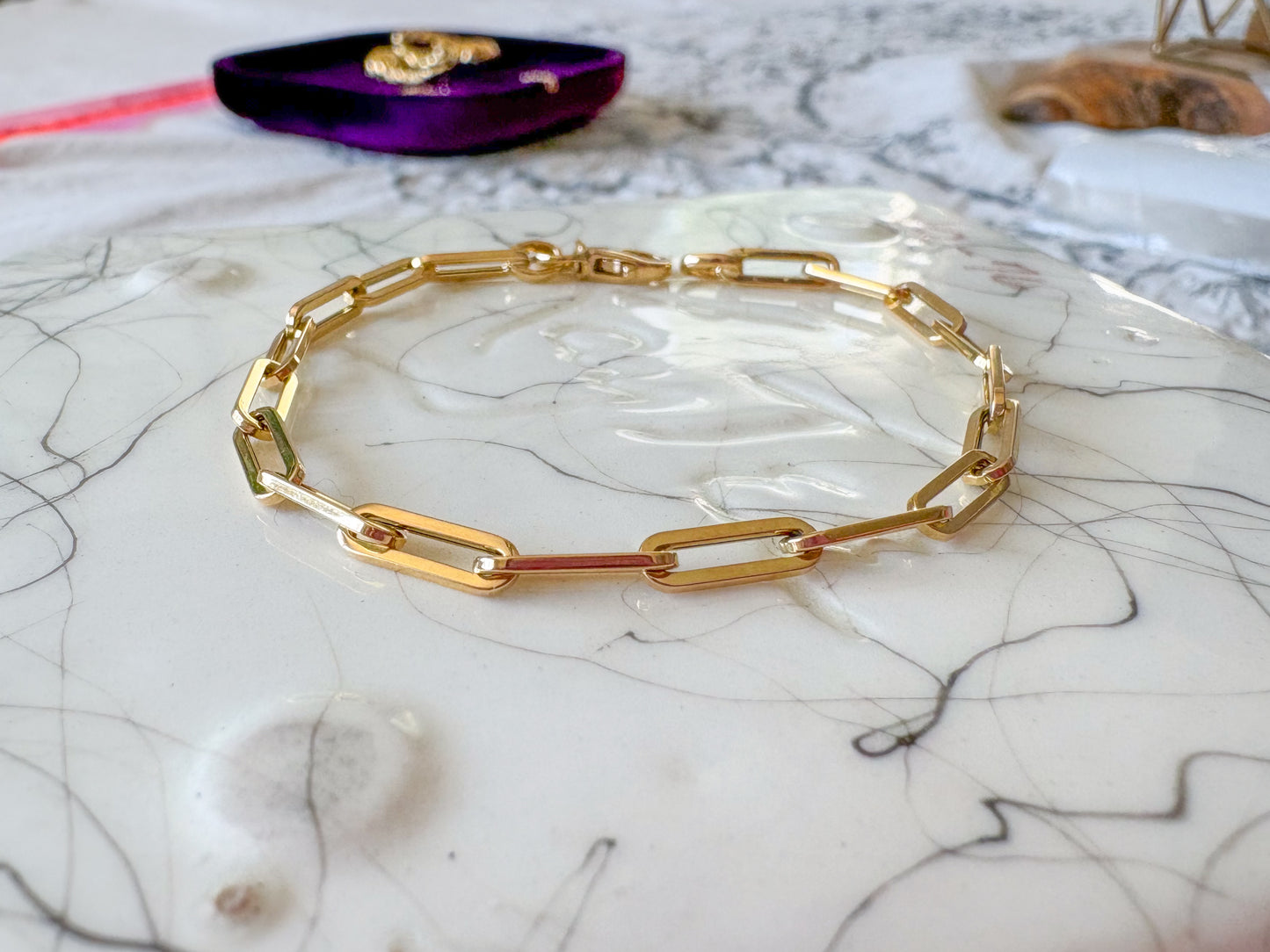Vintage Paperclip 14k Yellow Gold 7 Inch Bracelet