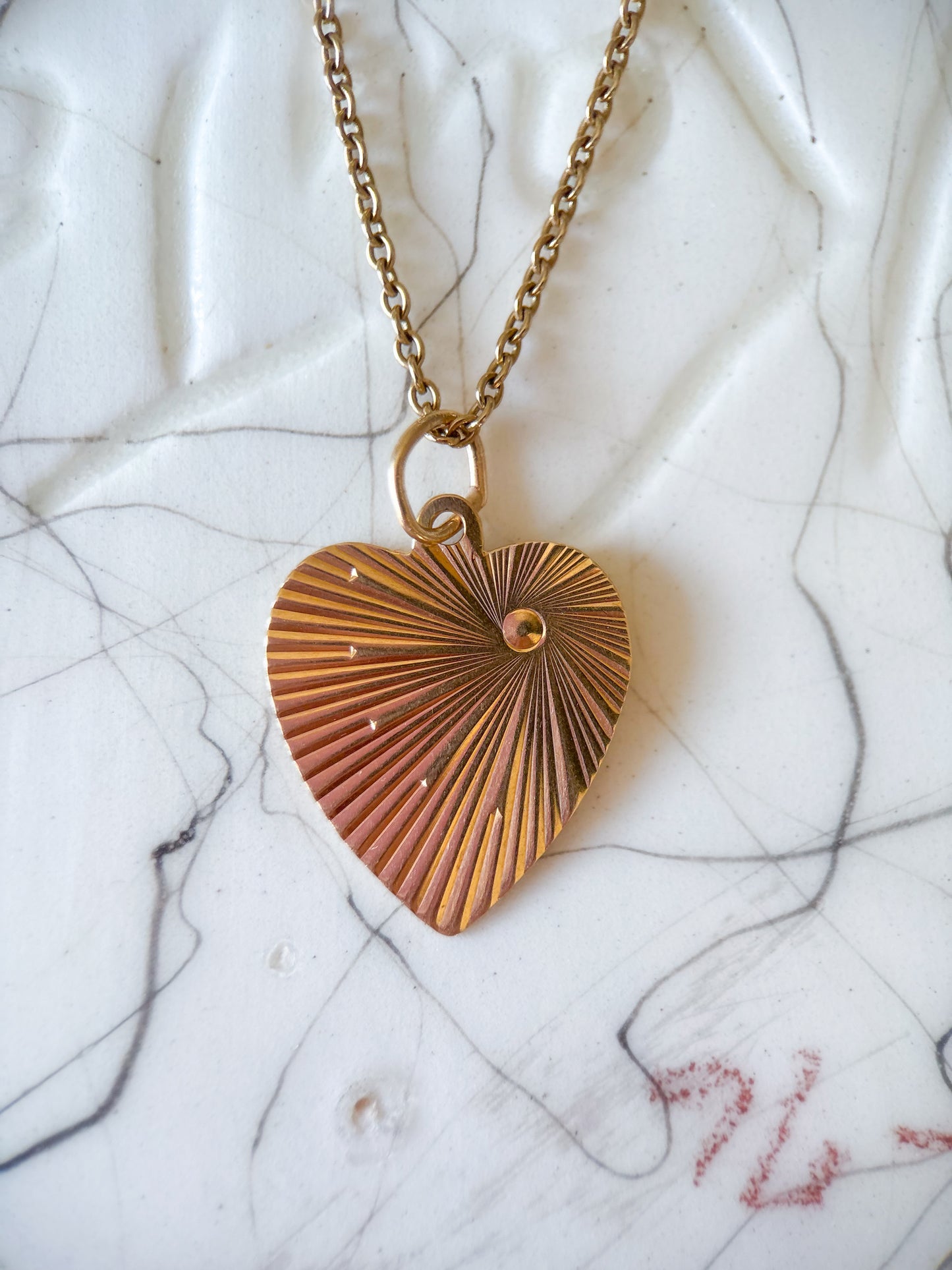 Vintage Engine Turned Heart 14k Yellow Gold Charm, Engraved: "Thou Shall Not Steal"