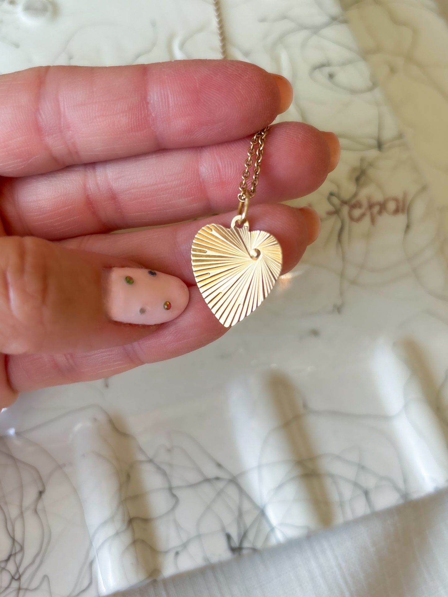 Vintage Engine Turned Heart 14k Yellow Gold Charm, Engraved: "Thou Shall Not Covet Thy Neighbor's Wife"