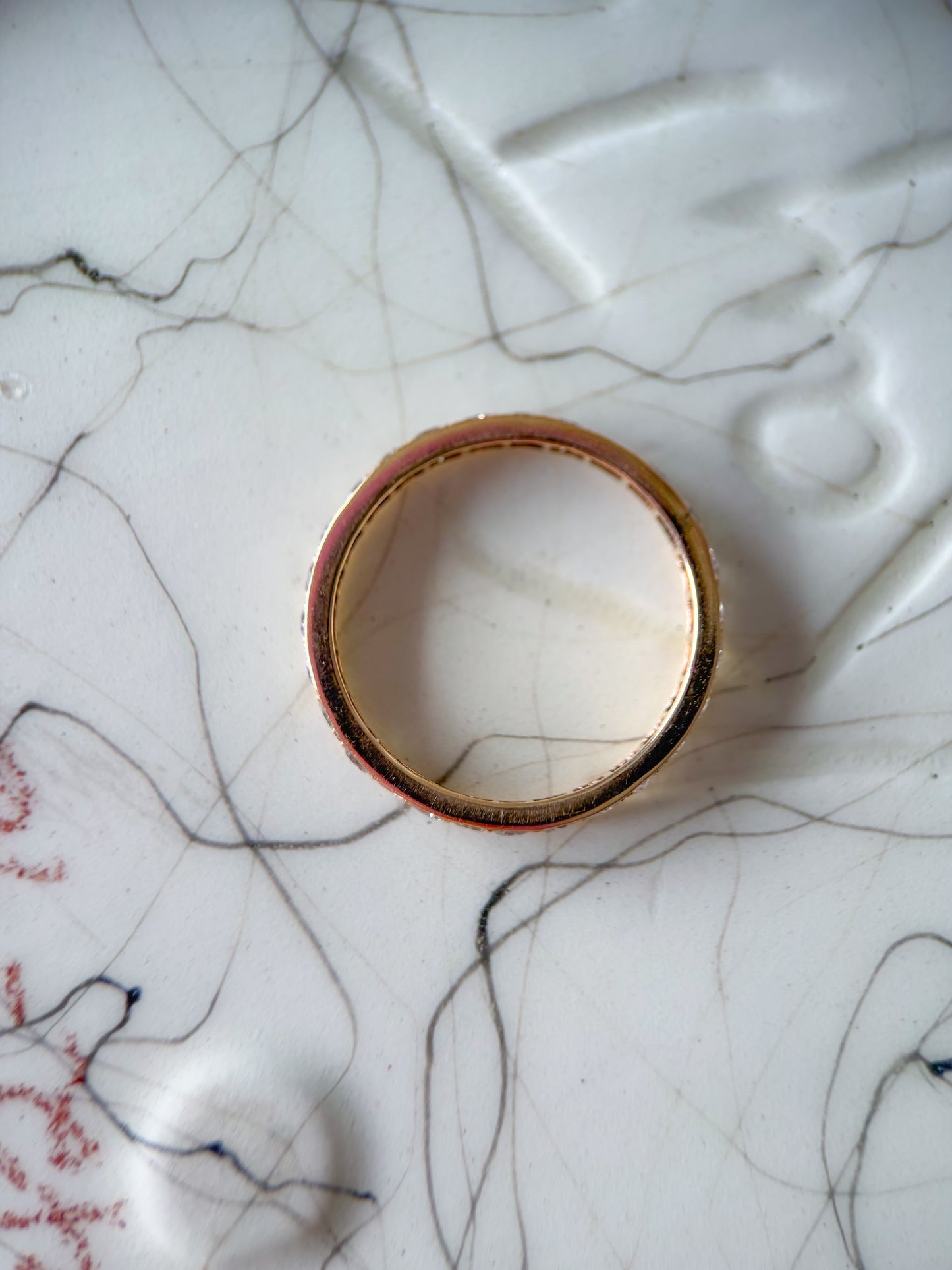 Vintage Natural Round Channel Setting 14k Yellow Gold Eternity Band, Size 7.5