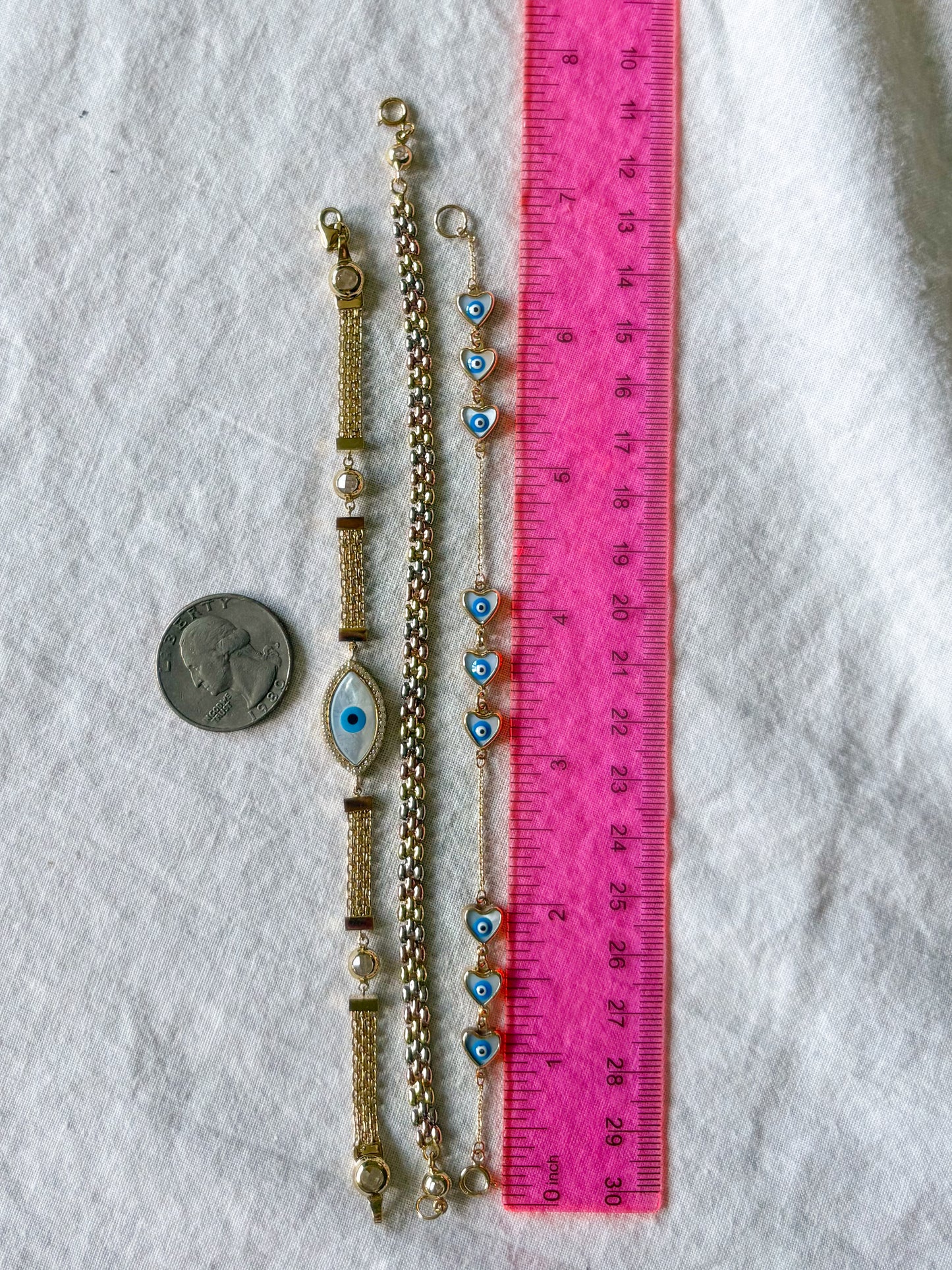 Evil Eye 10k Yellow Gold 7 Inch Byzantine Bracelet
