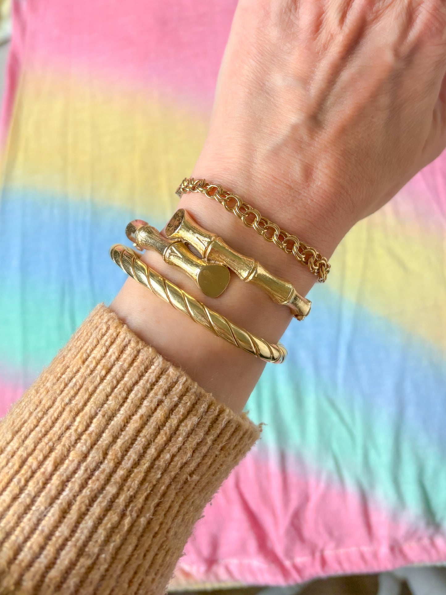 Vintage Round Multi Link 14k Yellow Gold 7.5 Inch Bracelet