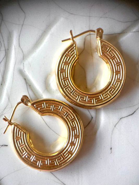 Greek Style Chunky 10k Yellow Gold Hoop Earrings