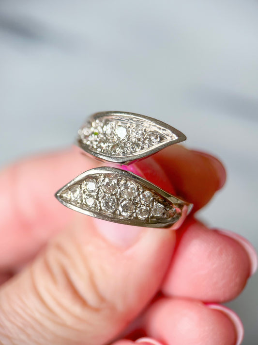 Vintage Natural Diamond 14k White Gold Statement Ring, circa 1970s