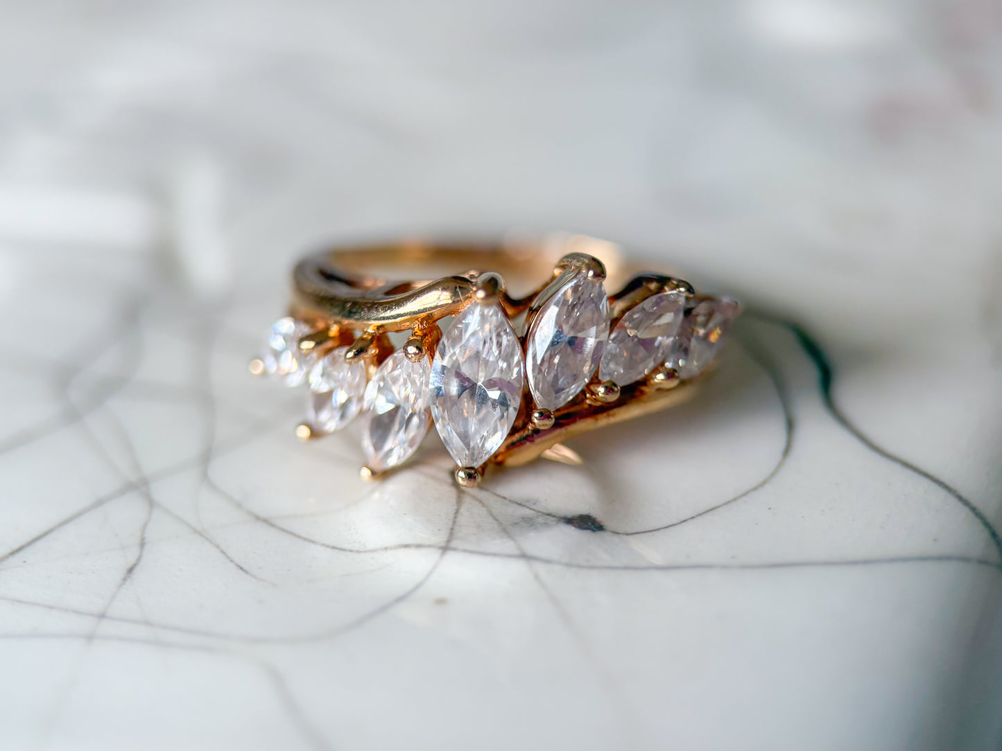Vintage Marquise Shaped CZ 14k Yellow Gold Ring