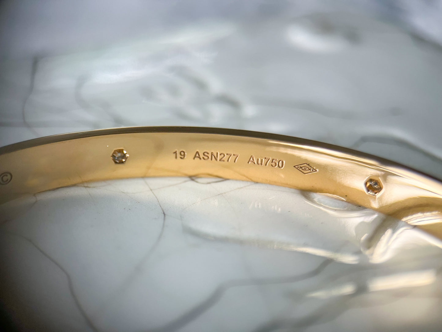 Size 19 18k Yellow Gold Solid Screw and Natural Diamond Bangle