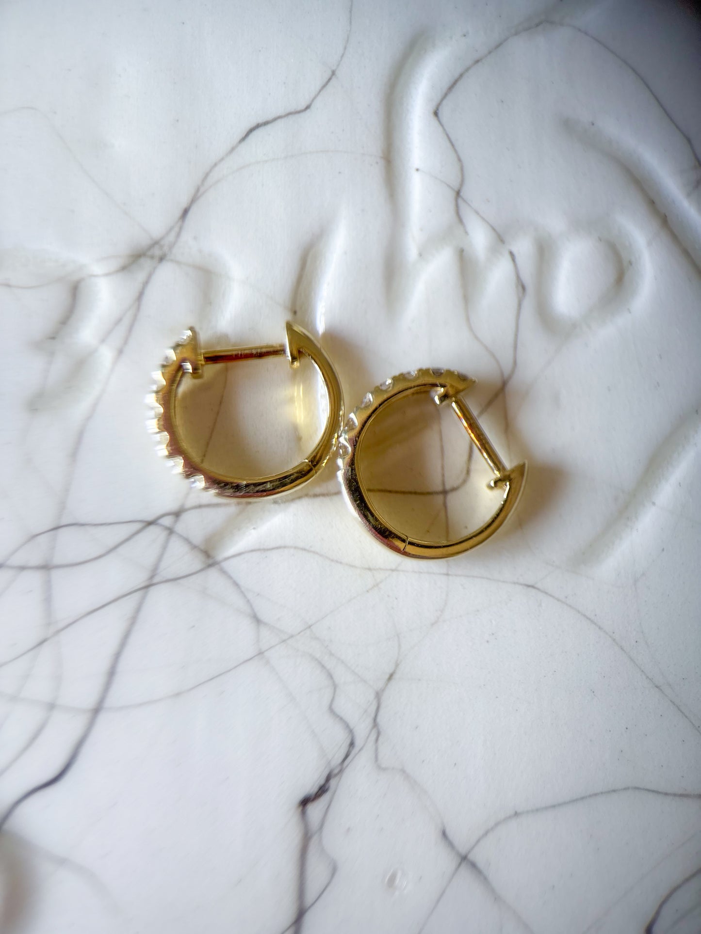 Vintage Small Natural Diamond Huggies 14k Yellow Gold Hoops