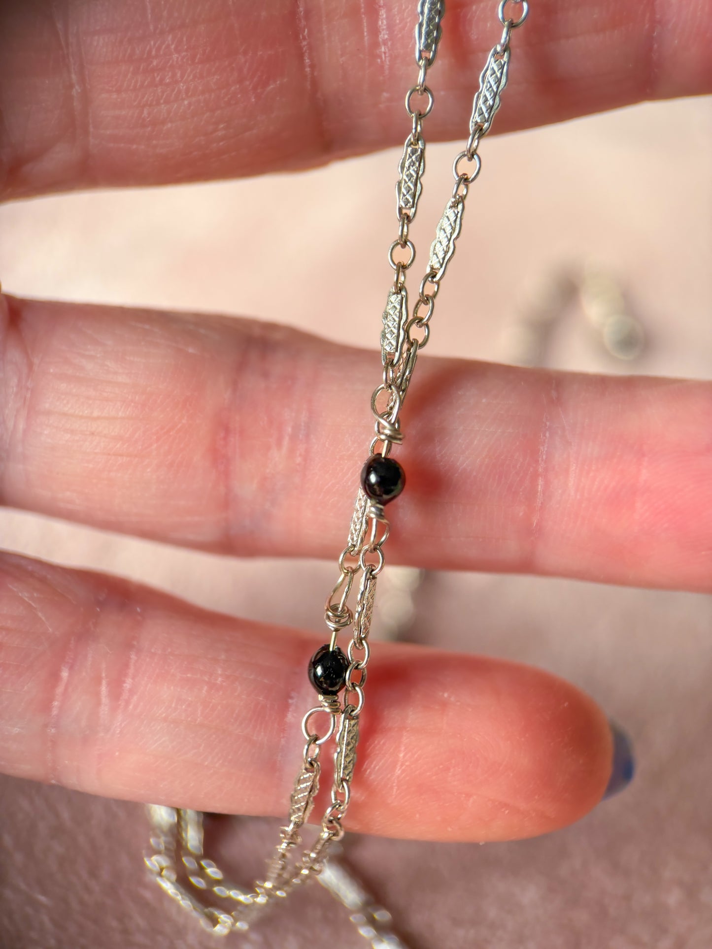 Vintage 14k White Gold 17 Inch Chain with Onyx Necklace