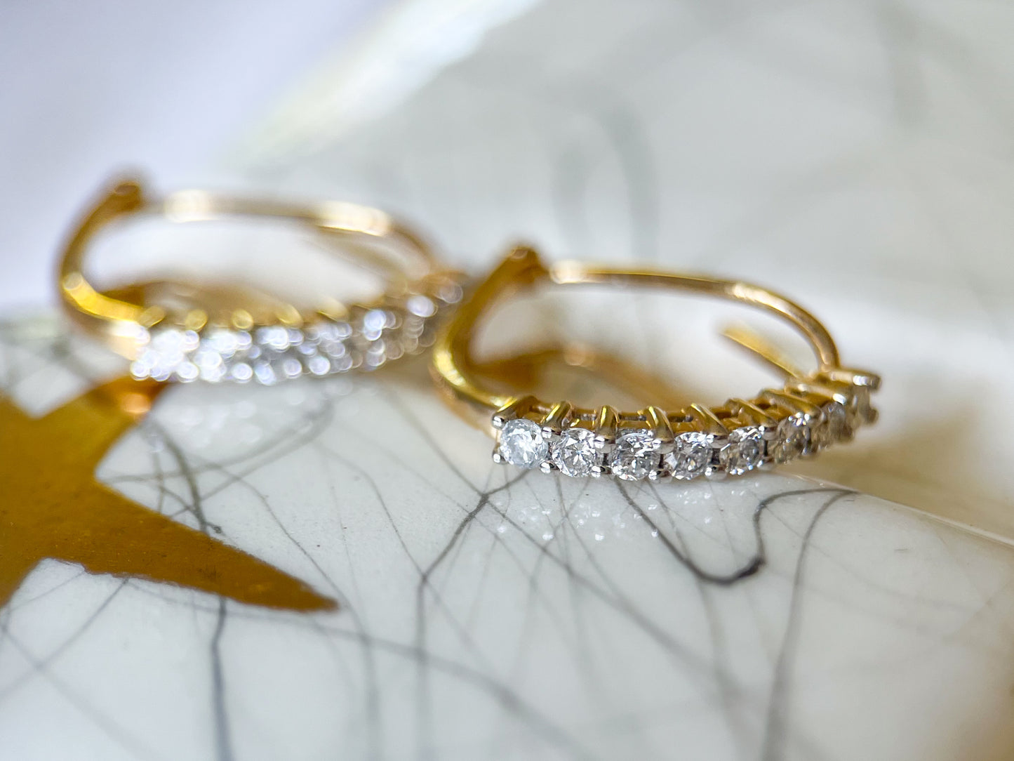 Natural Diamond 14k Yellow Gold One Row Half Hoop Earrings