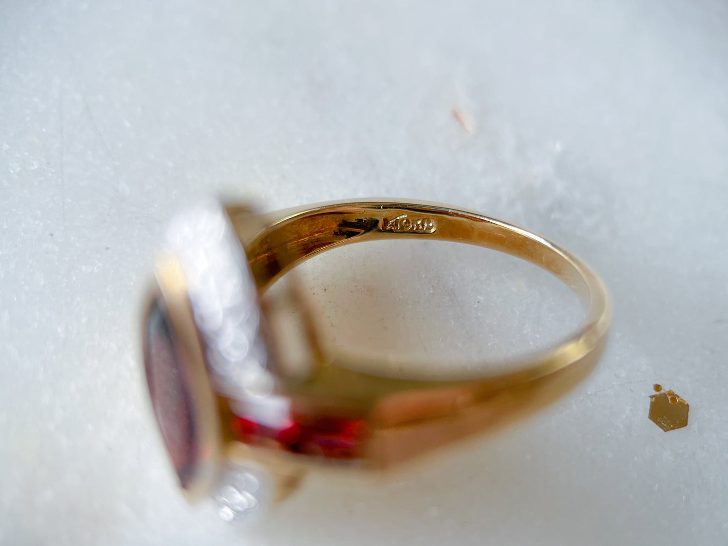 Vintage Natural Marquise Garnet and Diamond 10k Yellow Gold Ring