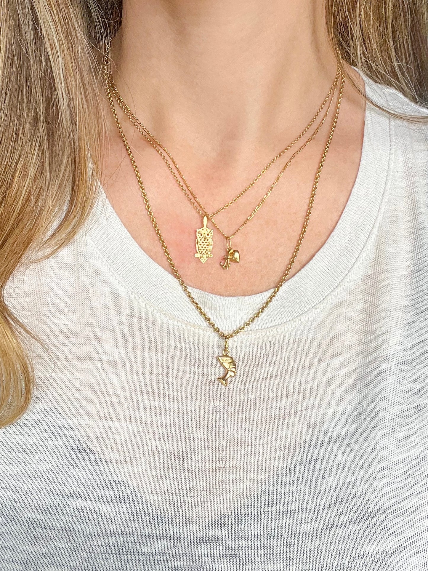 Vintage Small Owl 14k Yellow Gold Charm