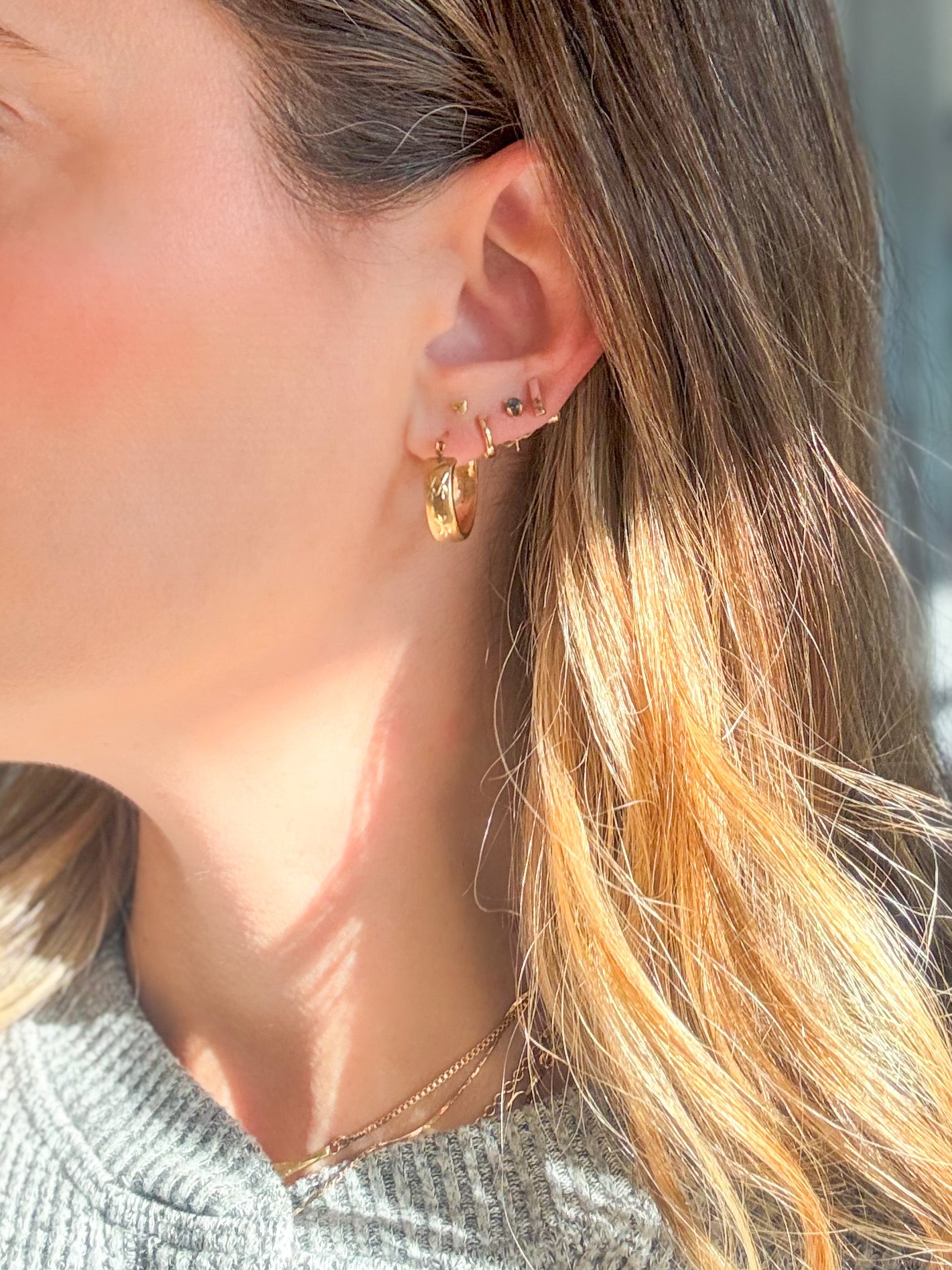 Vintage 14k Yellow Gold Huggies with Star Detailing