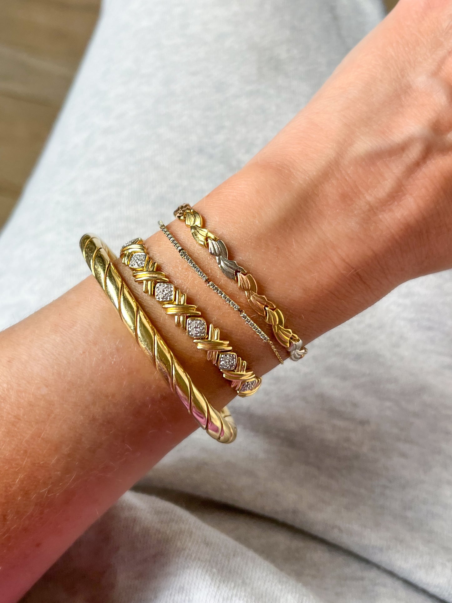 14k Tri Colored White, Rose, Yellow Gold 7 Inch Bracelet