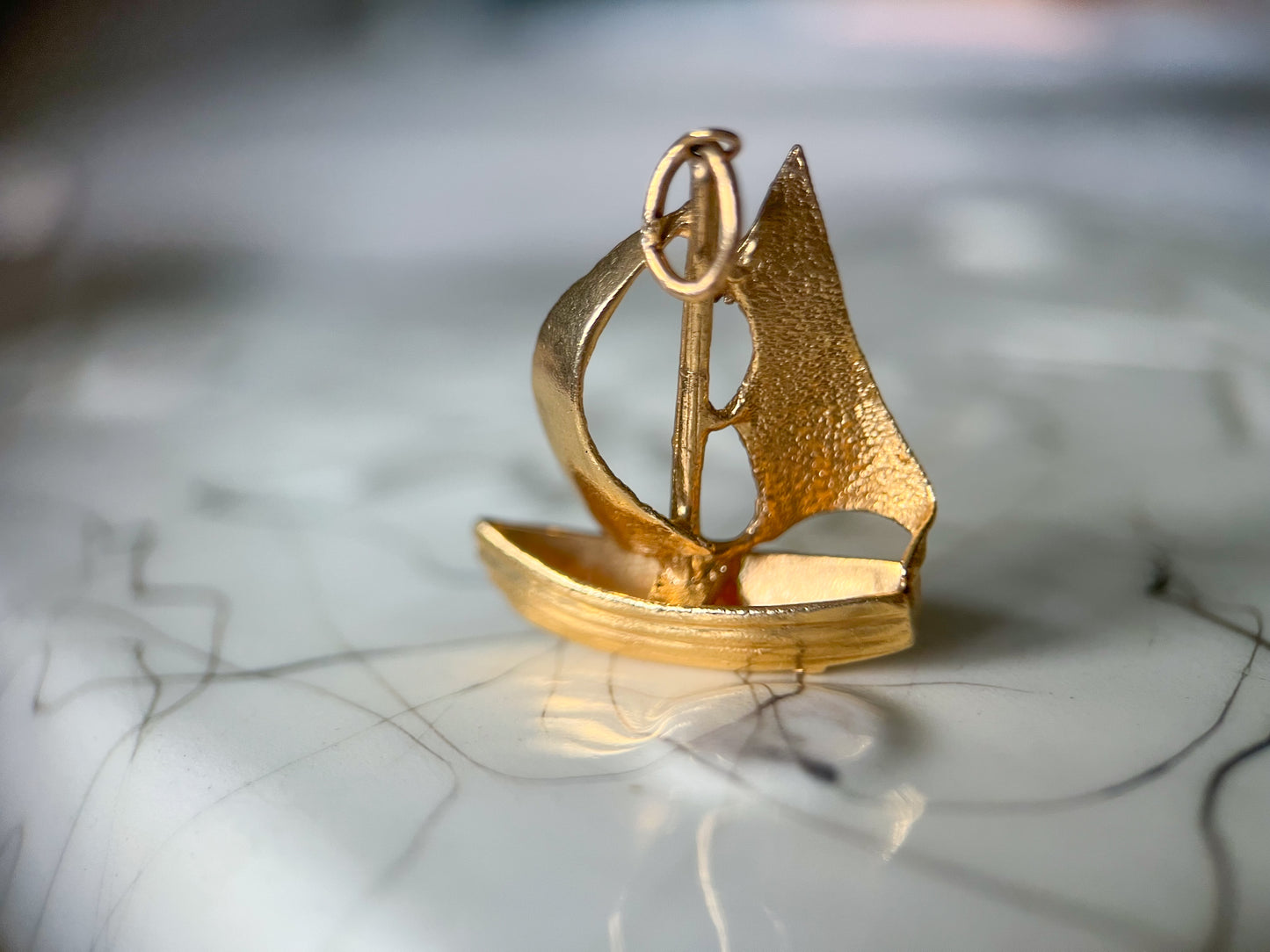 Vintage Sail Boat 14k Yellow Gold Charm, circa 1950s