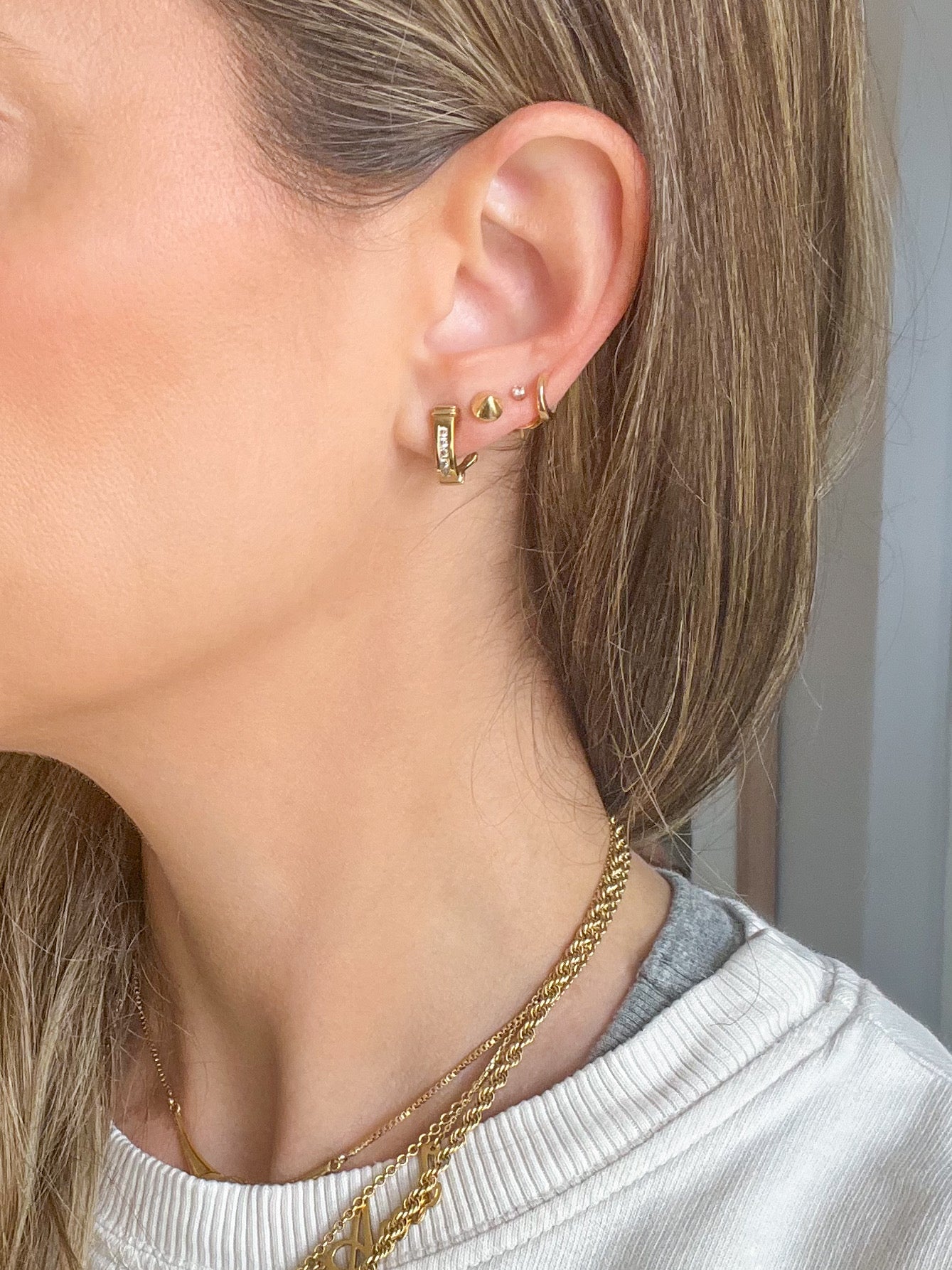 Natural Diamond 14k Yellow Gold Half Hoop Earrings