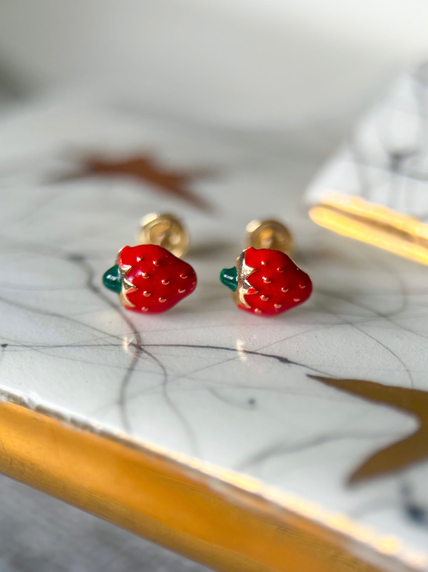 Mini 14k Yellow Gold Enamel Strawberry Stud Earrings