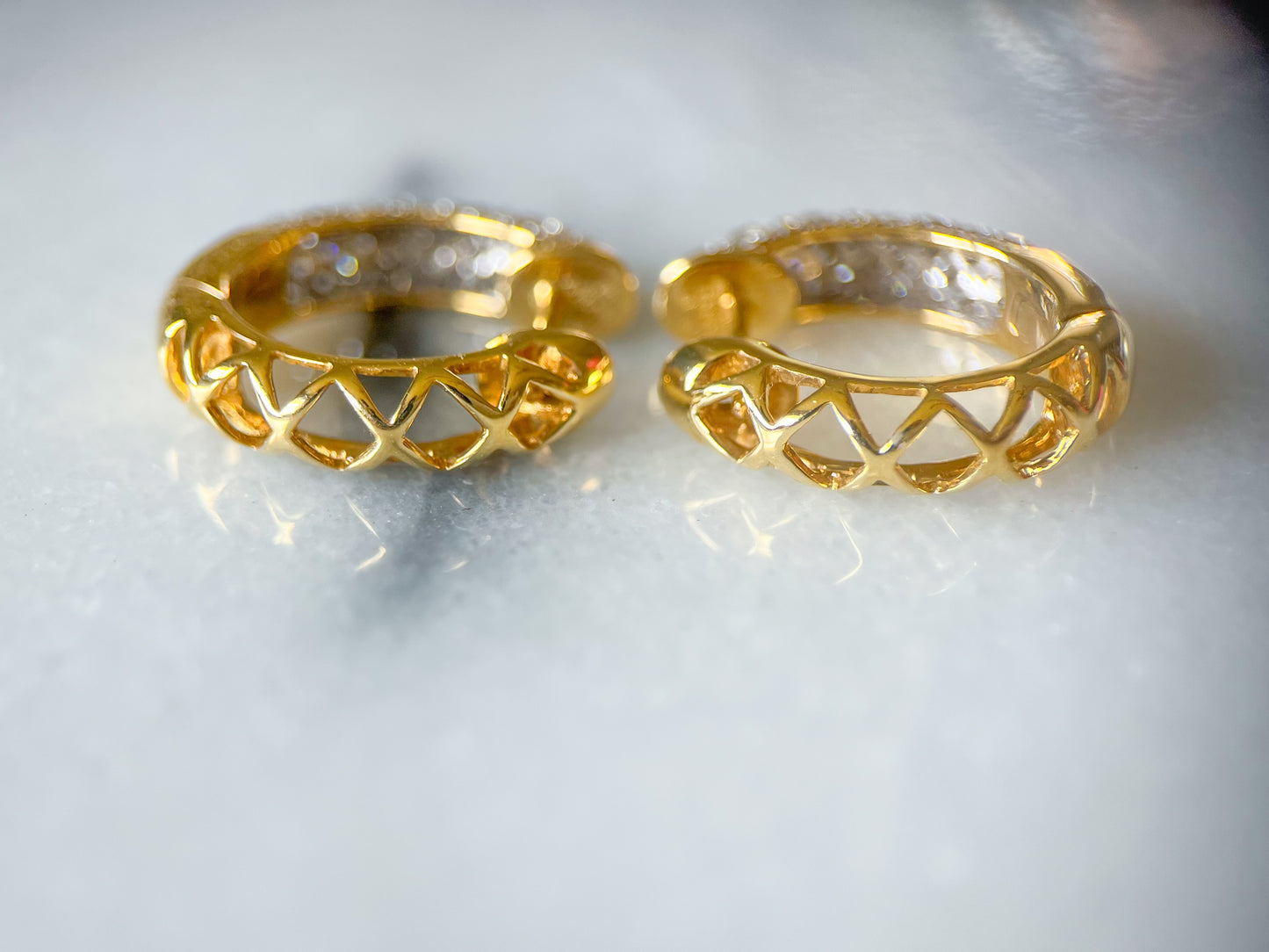 Natural Diamond Encrusted 14k Yellow Gold Huggie Earrings