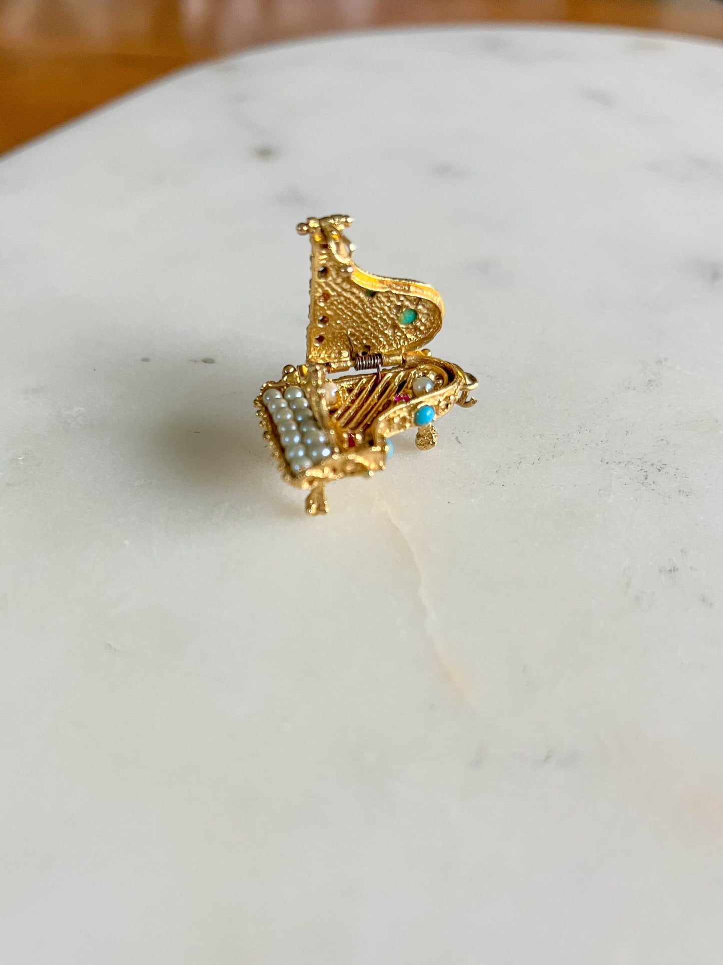 Vintage Grand Piano Charm - Ruby, Sapphire, Pearl, Turquoise and 14k Yellow Gold, circa 1950s