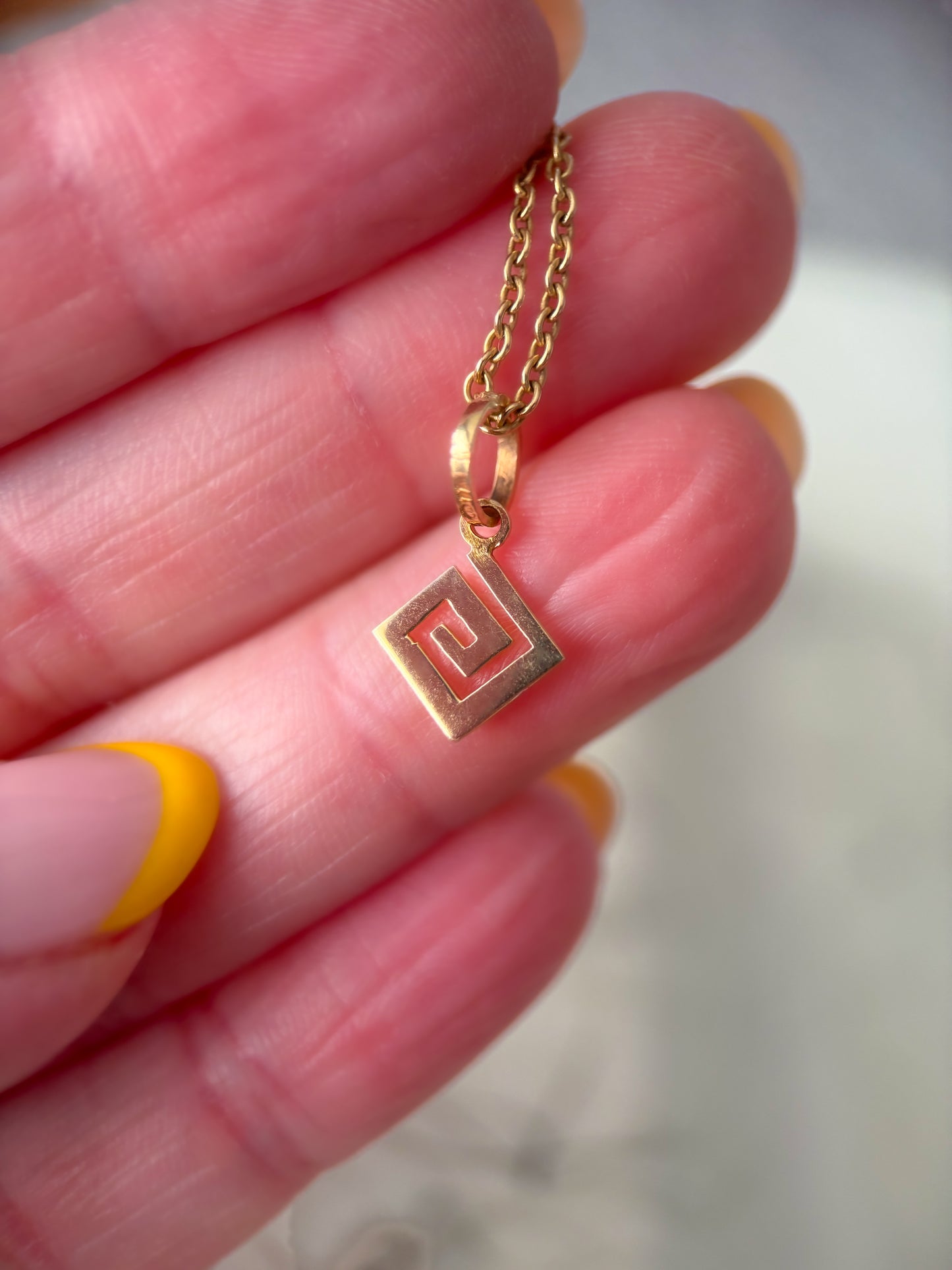 Vintage Mini Greek Square 14k Yellow Gold Charm