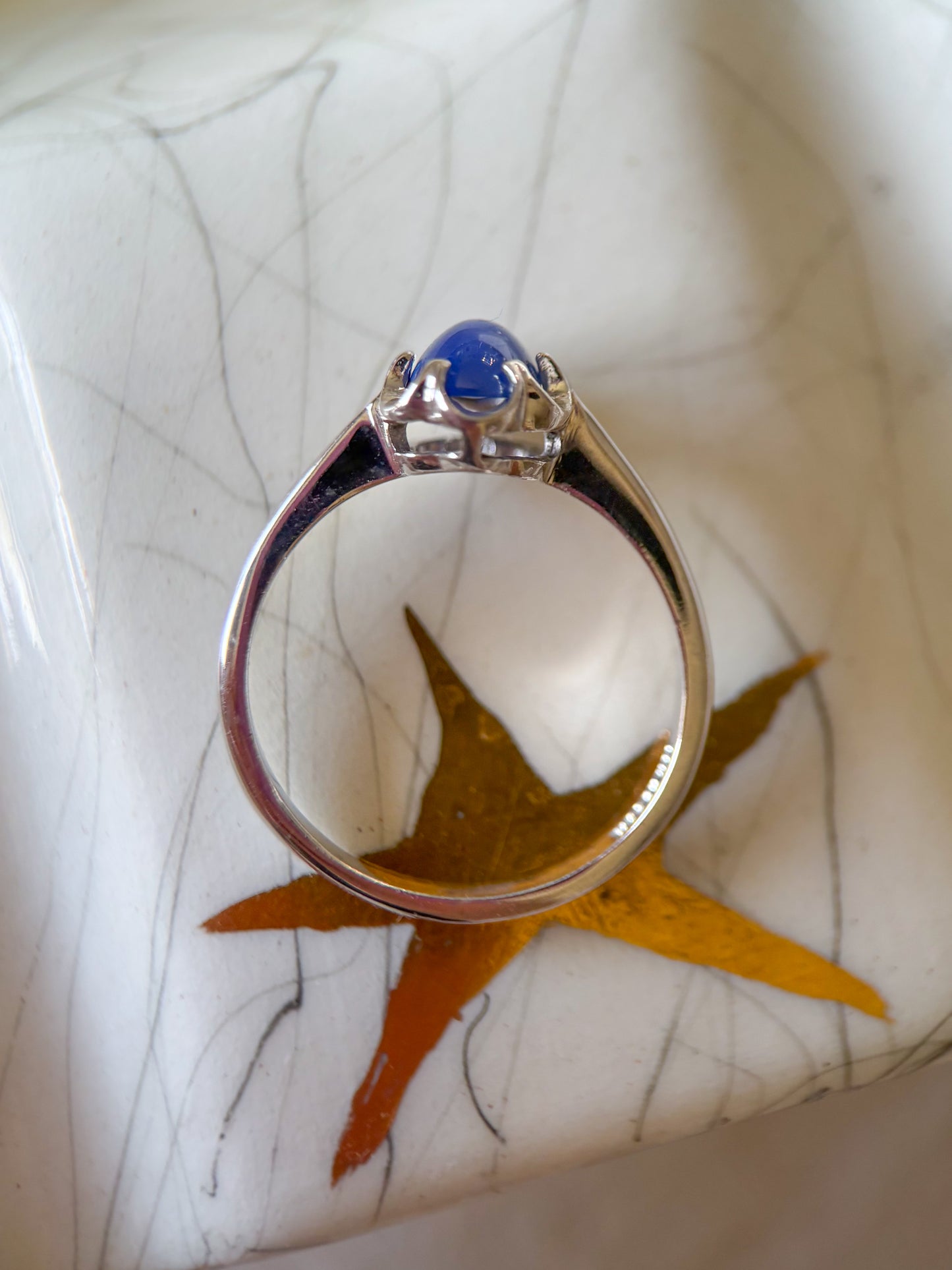Vintage Synthetic Star Sapphire 10k White Gold Ring