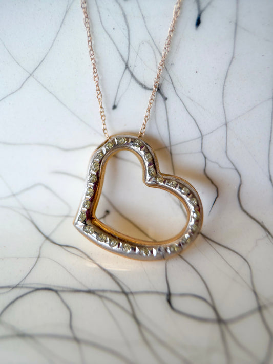 Vintage Puffy Open Heart 14k Yellow Gold Charm on 18 Inch Chain