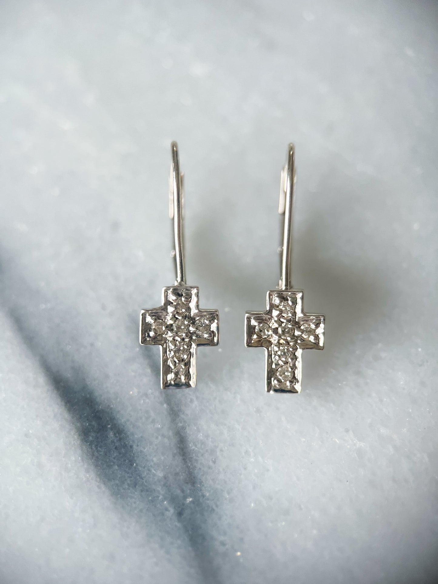 Vintage Cross 14k White Gold Earrings