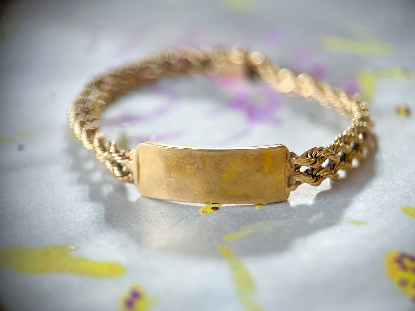 Vintage Double Rope ID Bracelet 14k Yellow Gold 7 Inch Bracelet