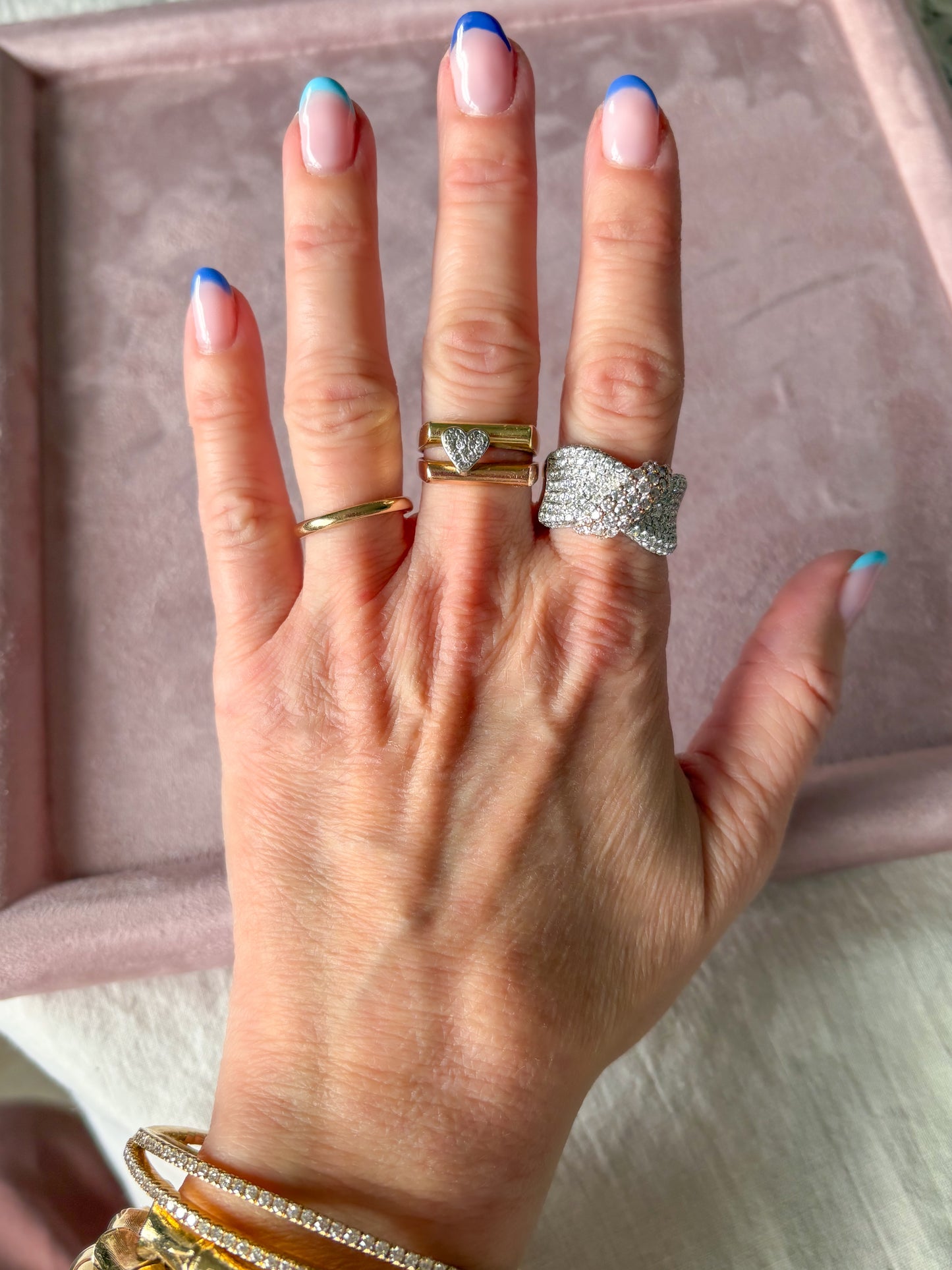 Natural Diamond Ribbon 14k White and Rose Gold Statement Ring