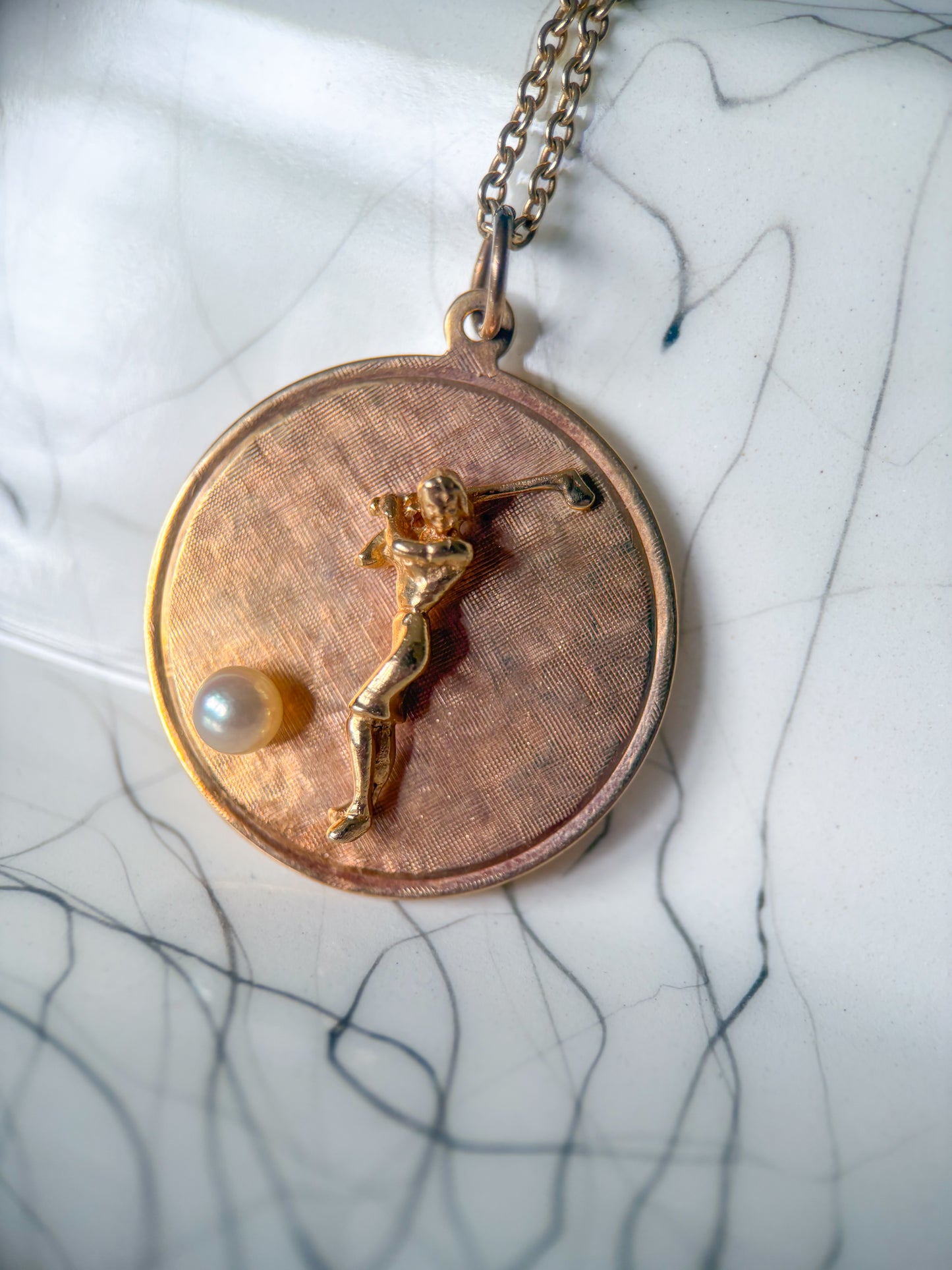 Vintage Golfer with Pearl 14k Yellow Gold Charm